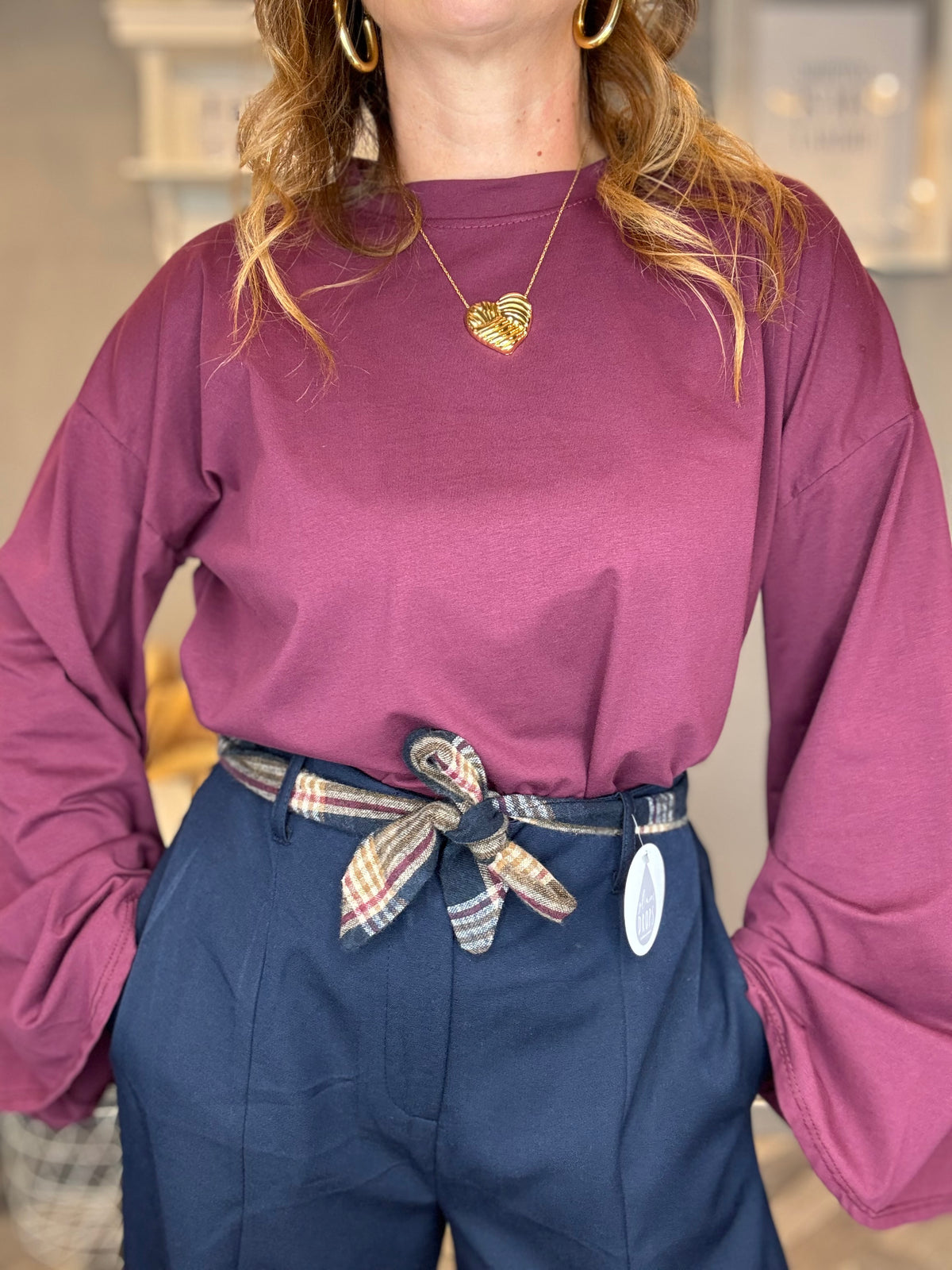 Pantalone check detail blu