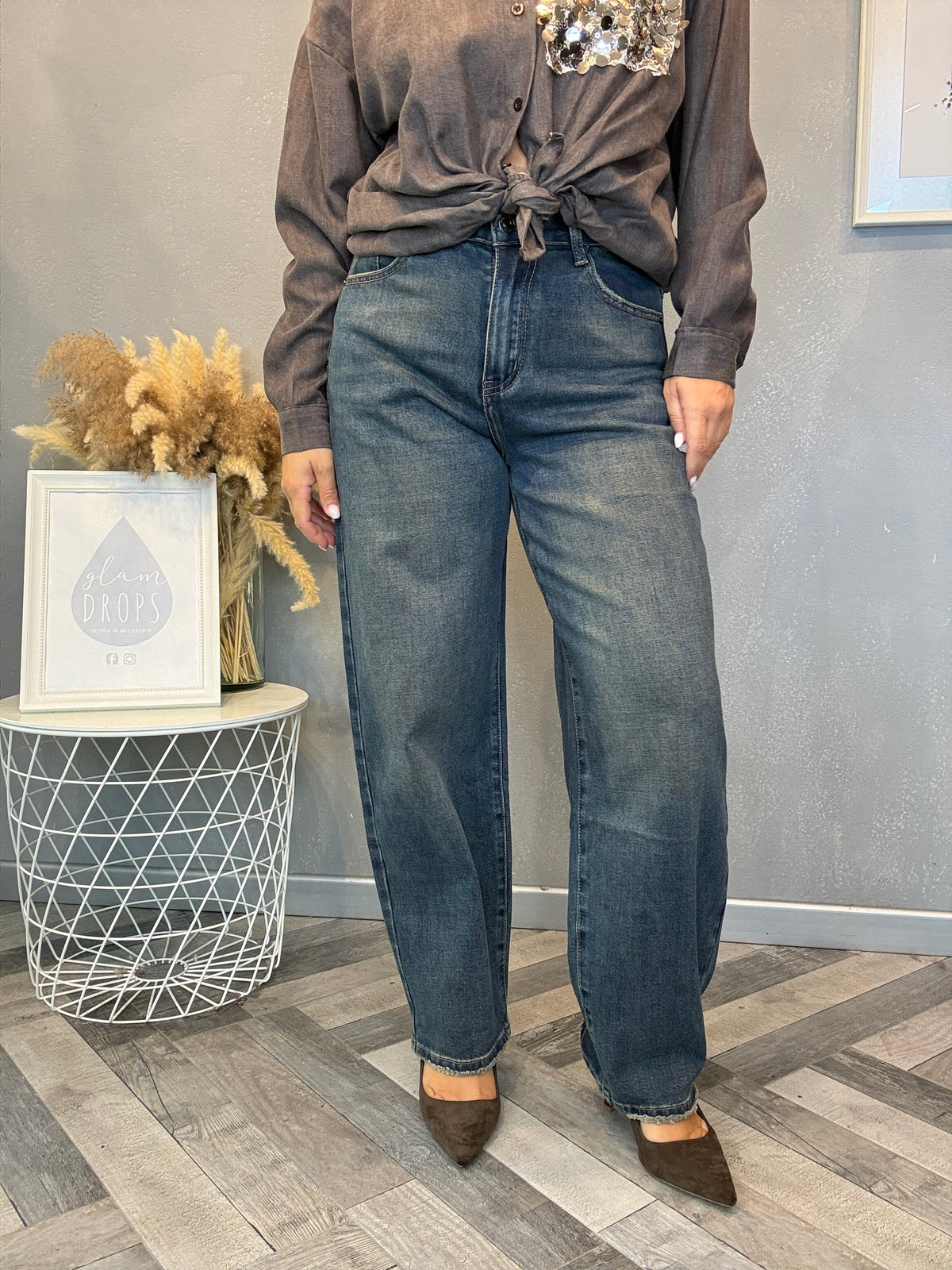 Jeans barrel delavé