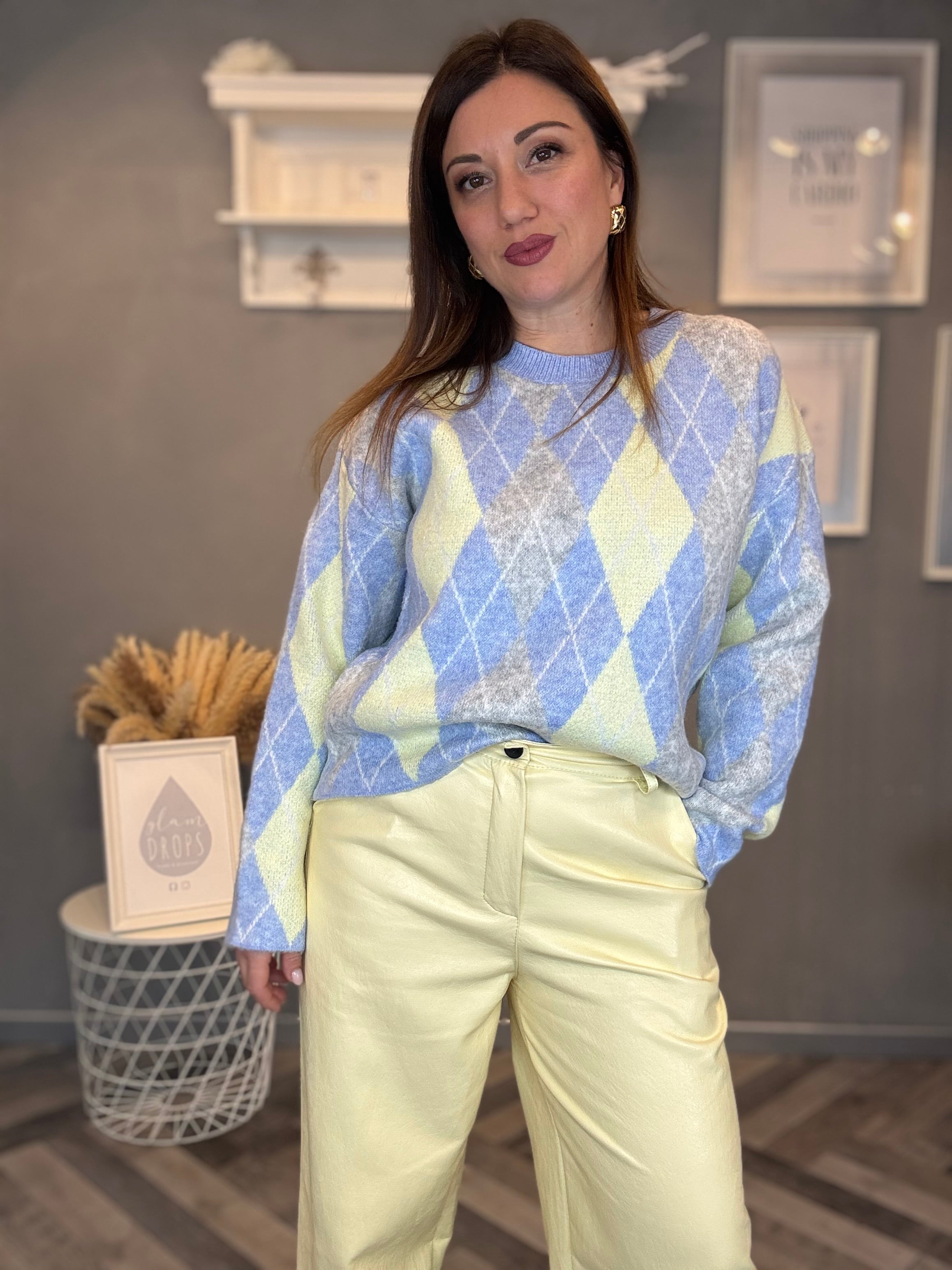 Maglione celeste con rombi