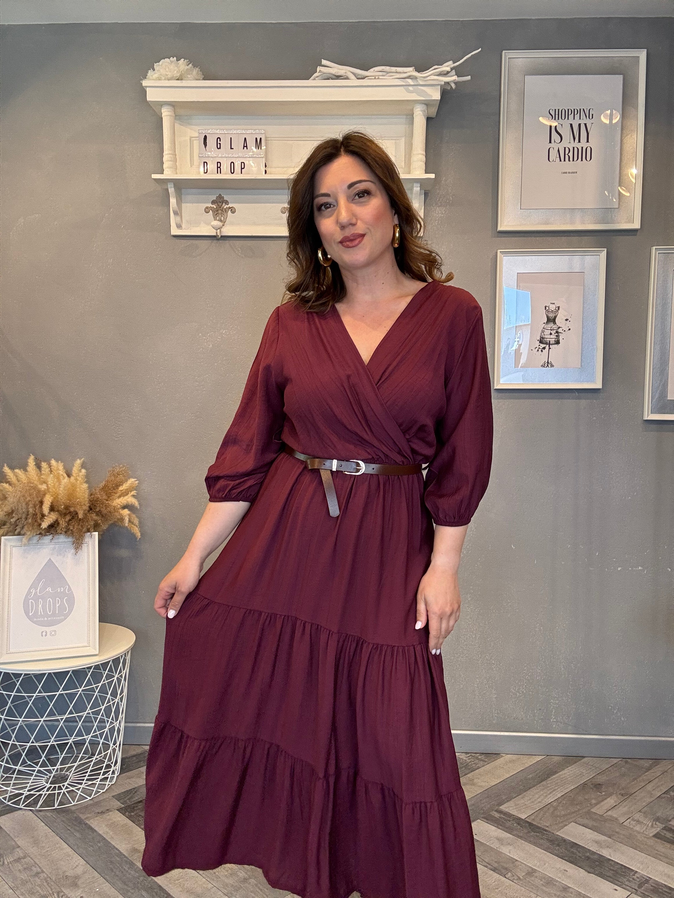 Abito Midi incrocio Soft Borgogna