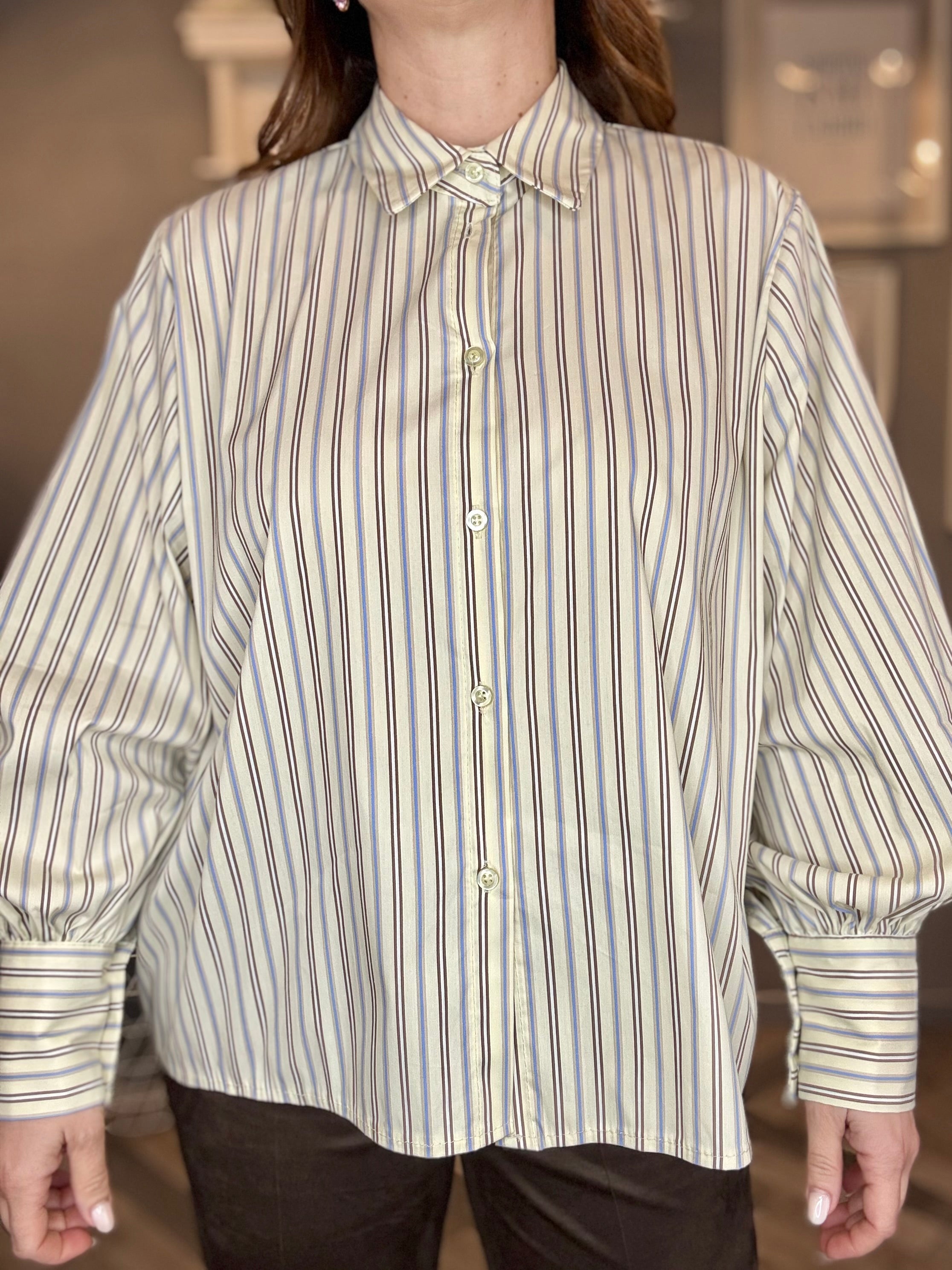 Camicia giallo pastello bacchetta celeste e moro