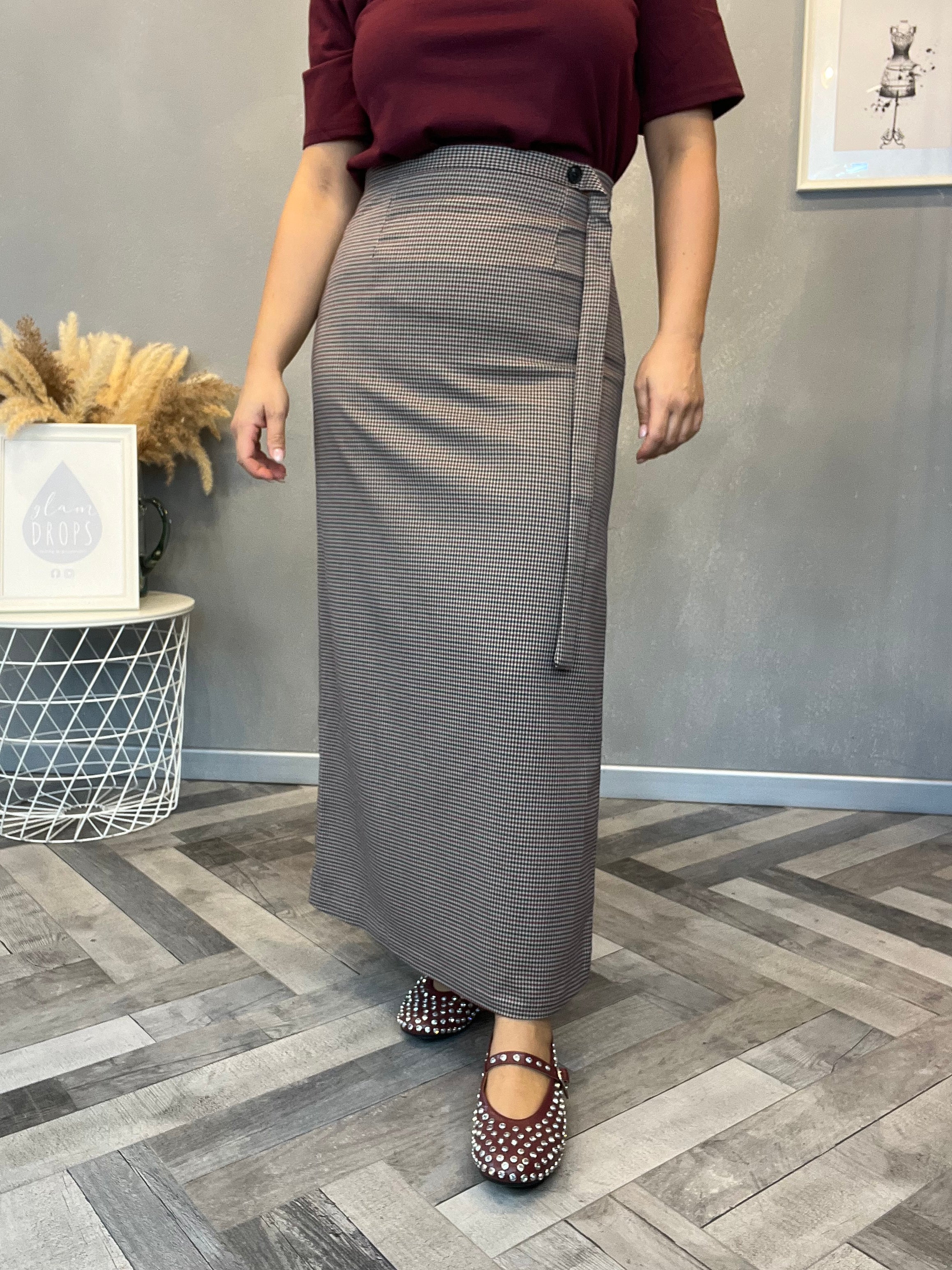 Gonna longuette check borgogna