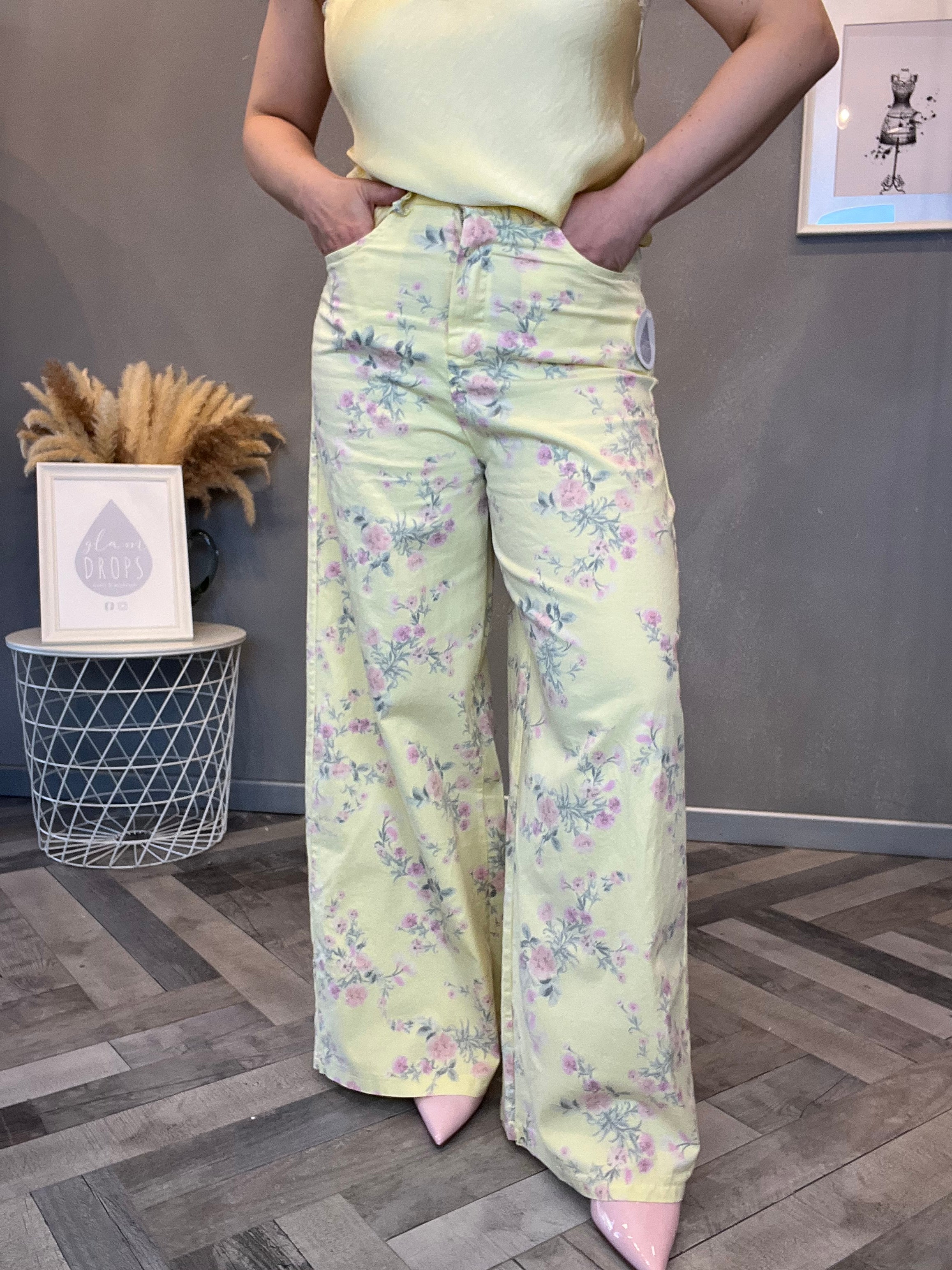 Pantalone Flower Pastel giallo pastello