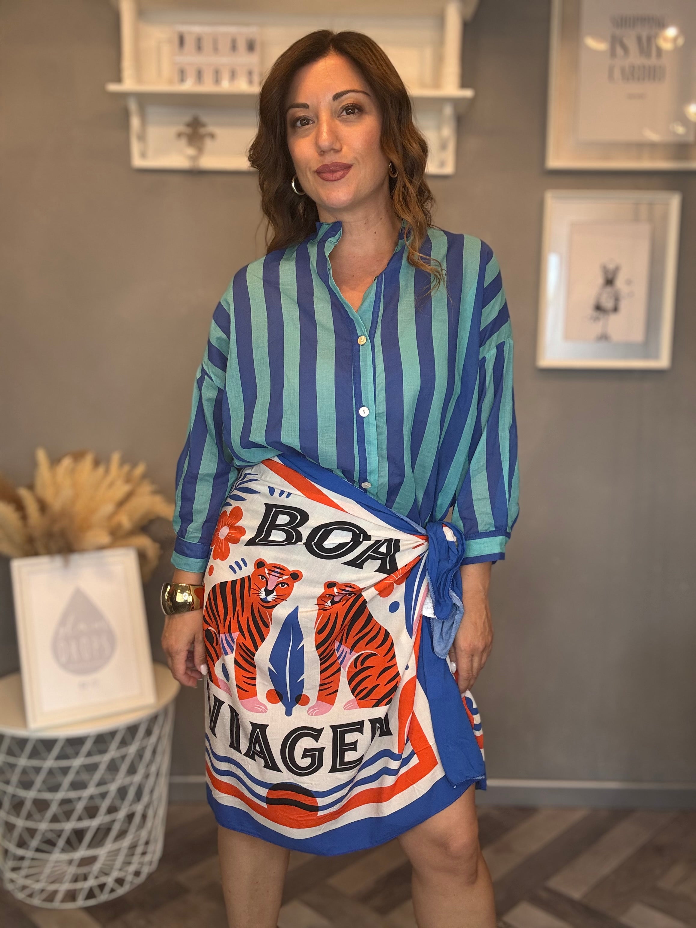 Camicia Isla Bonita righe turchese e bluette