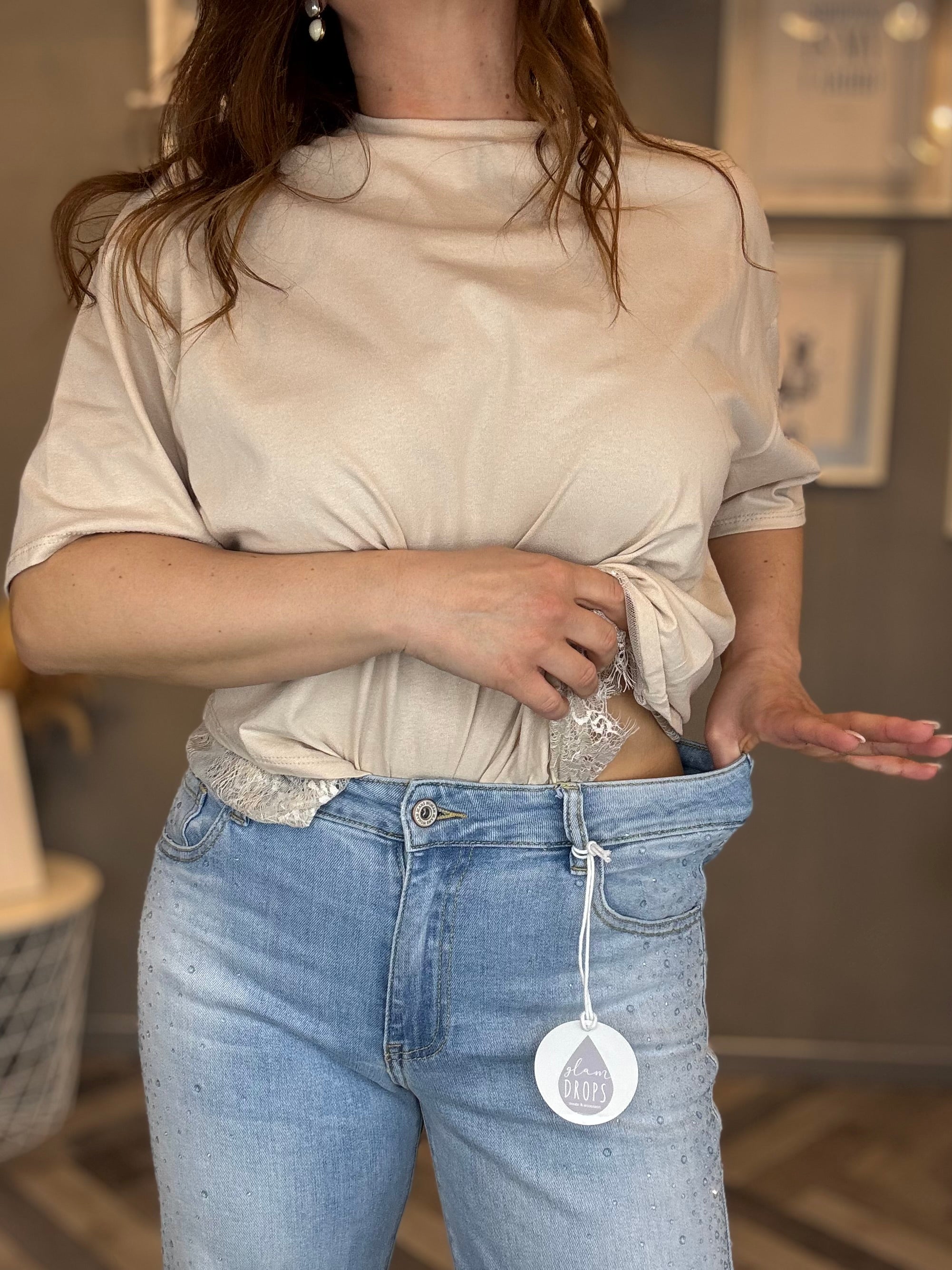 Jeans strass celeste