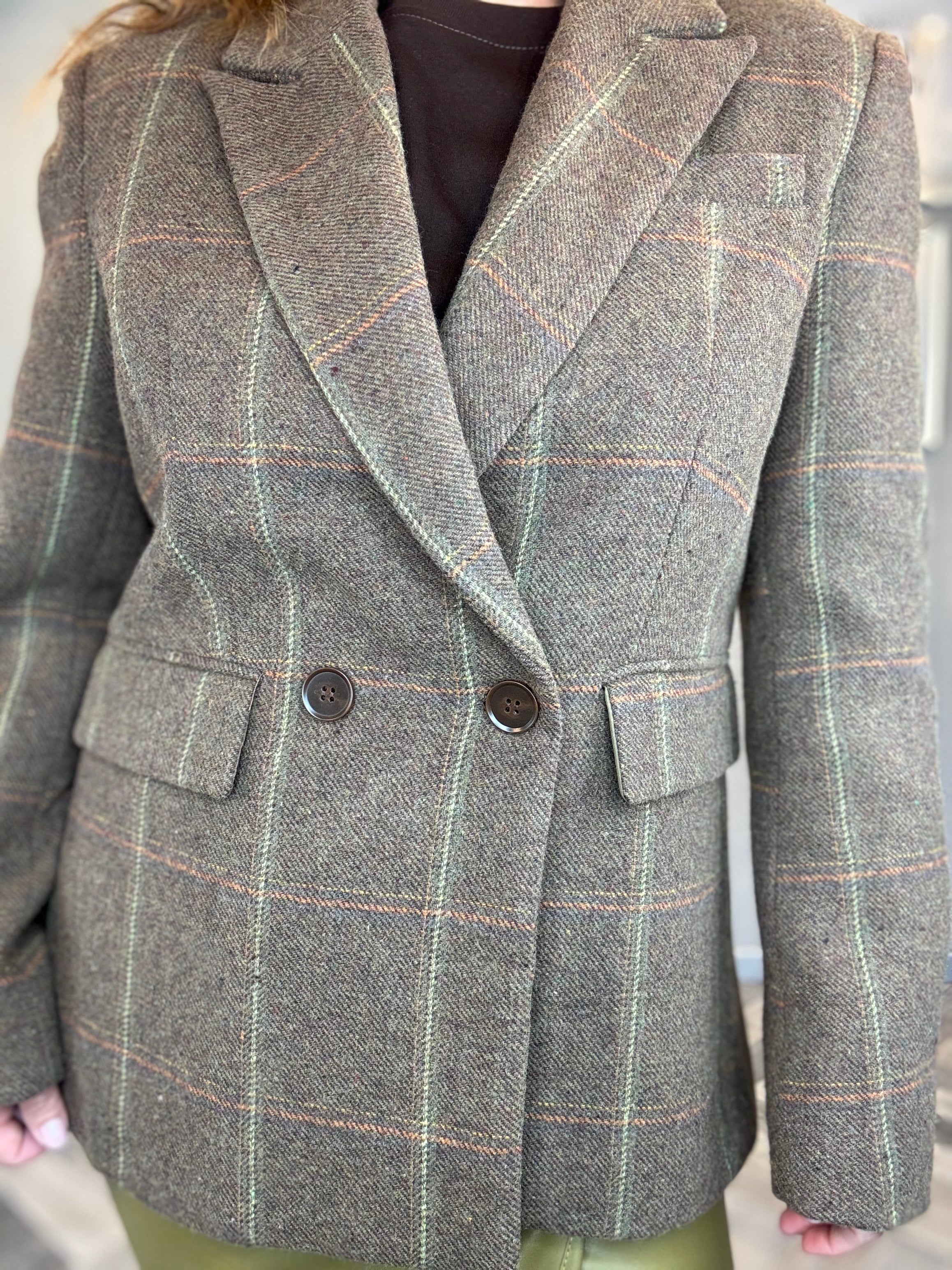 Blazer a quadri in misto lana