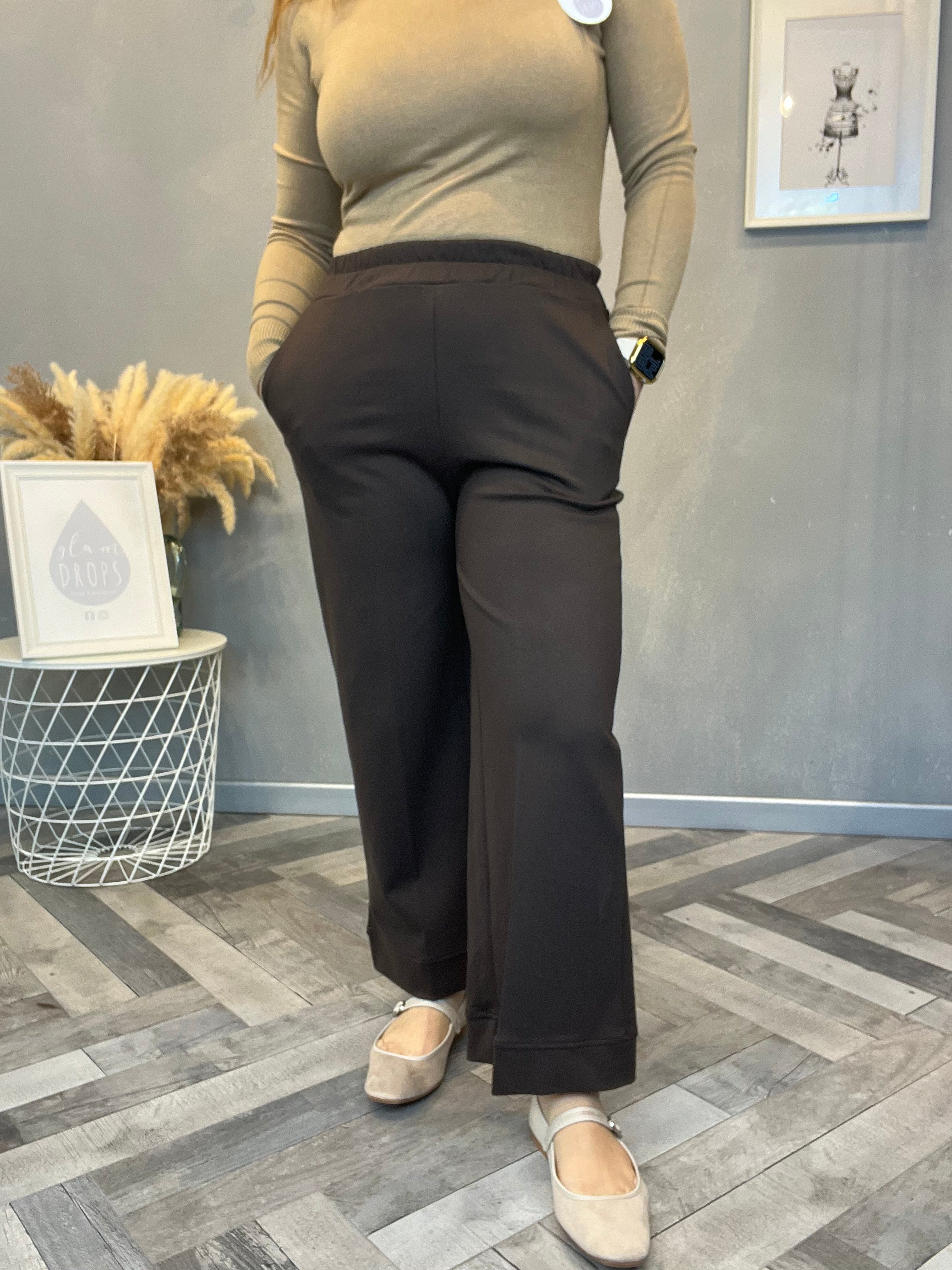 Pantalone wide leg punto Milano moro