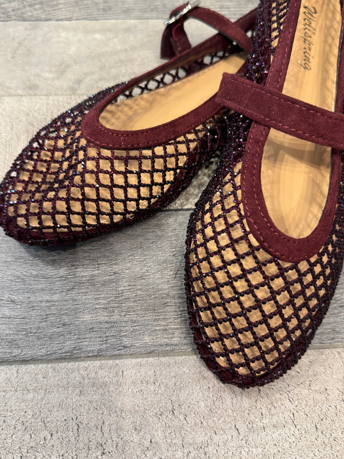 Ballerine a rete con strass bordeaux