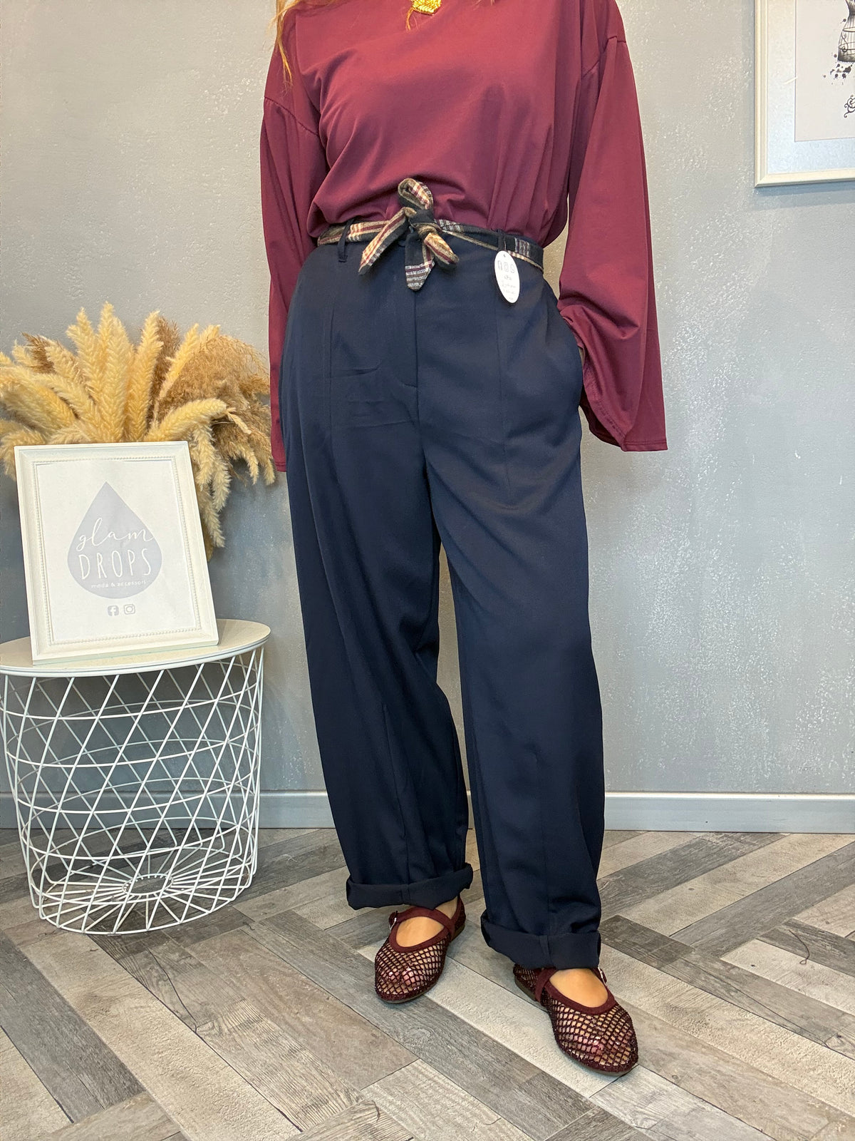 Pantalone check detail blu