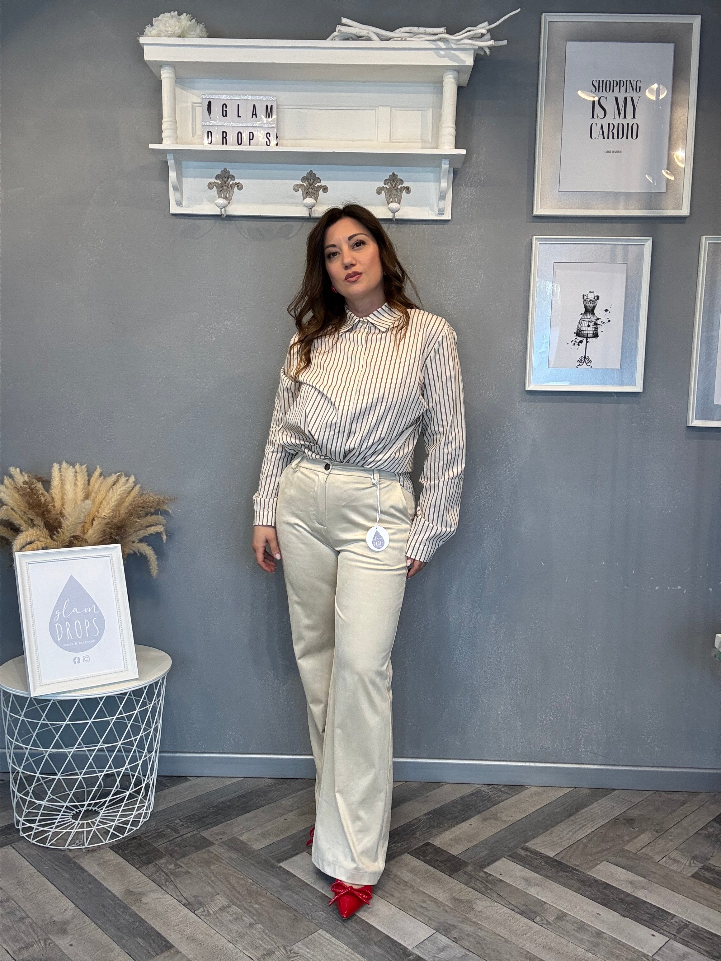Pantalone eco suede flare burro