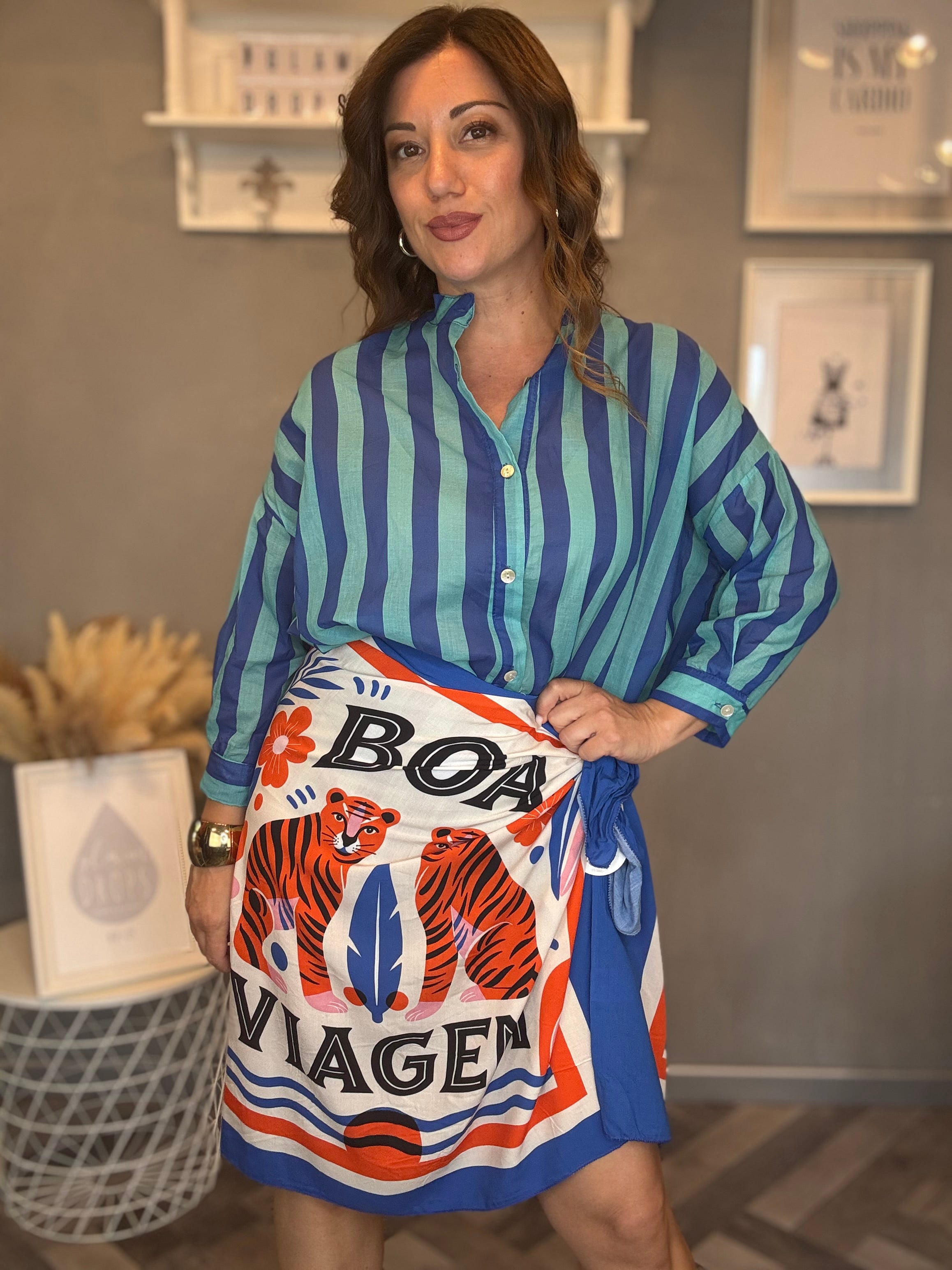 Camicia Isla Bonita righe turchese e bluette