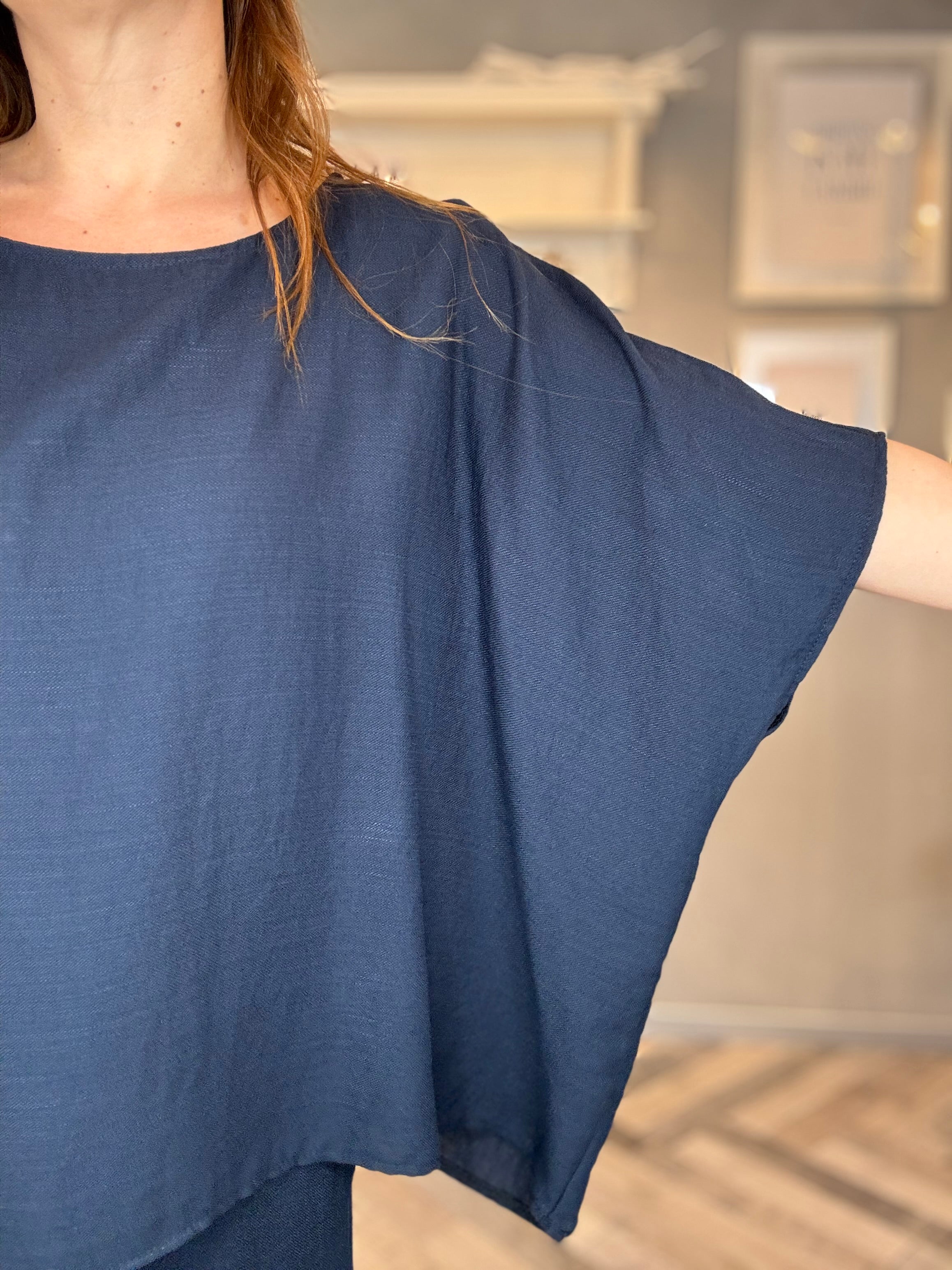 Coordinato morbido over blu