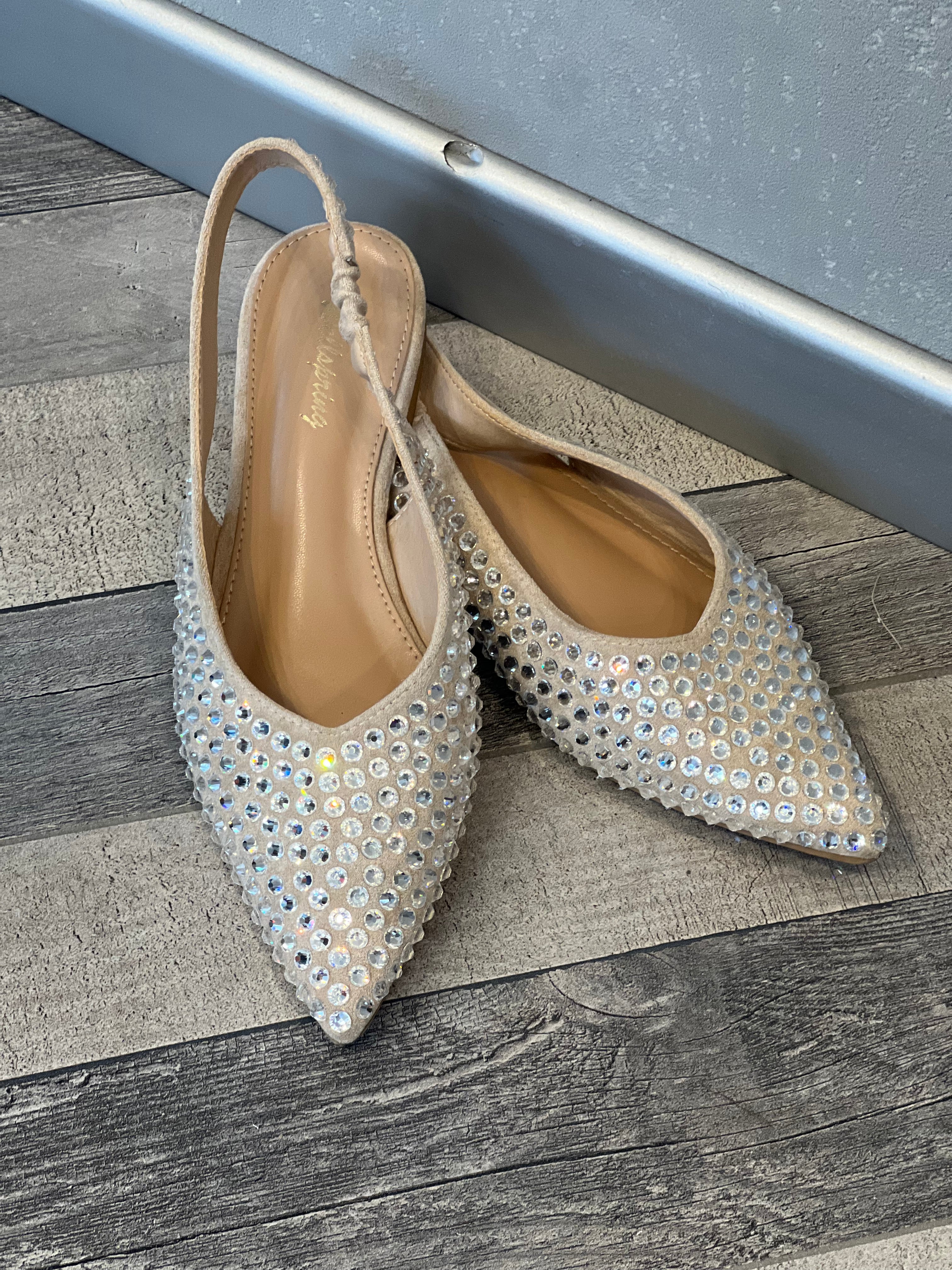 Slingback nude in eco suede strass