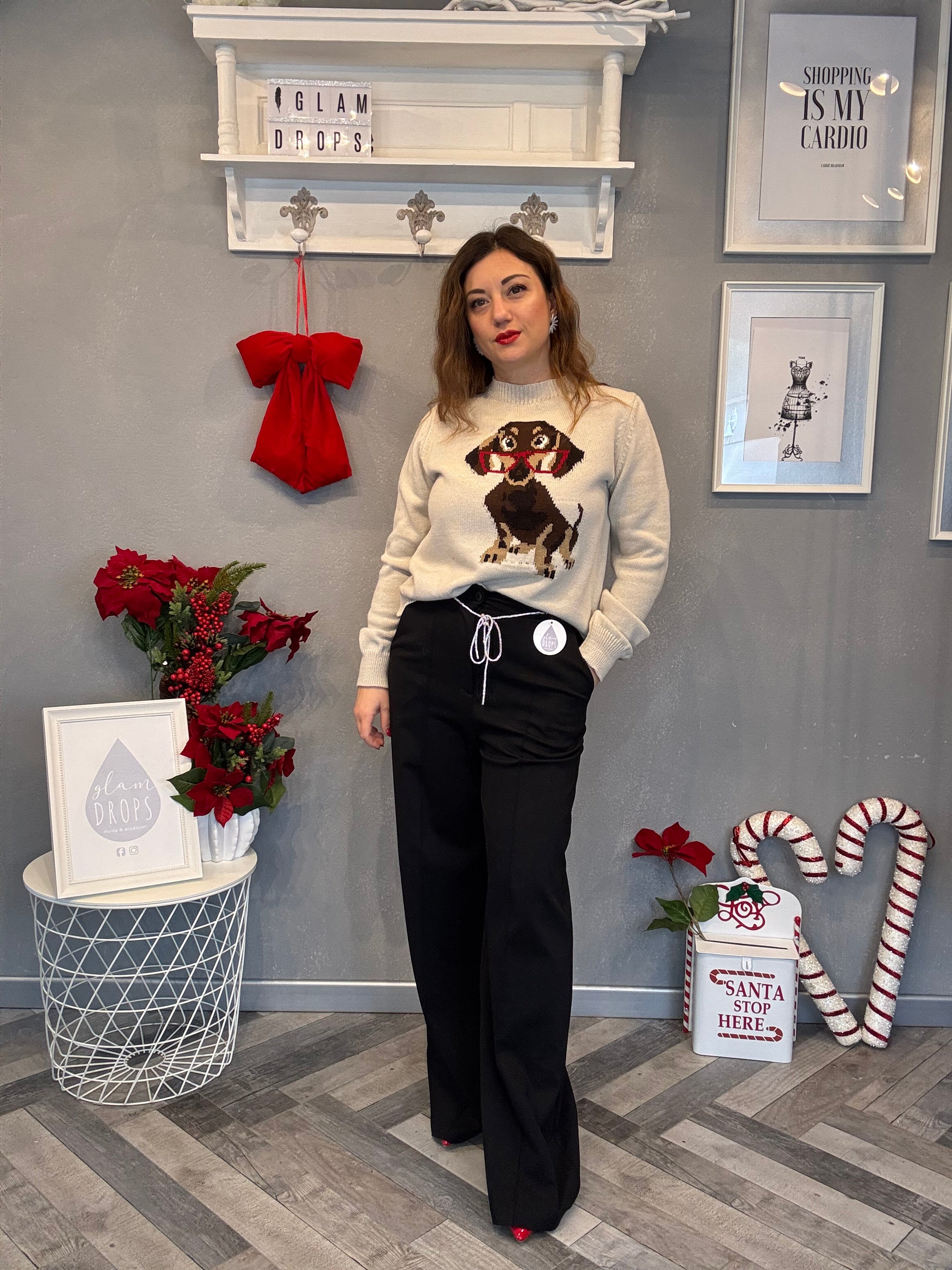 Pantalone palazzo punto Milano nero con cintina di strass