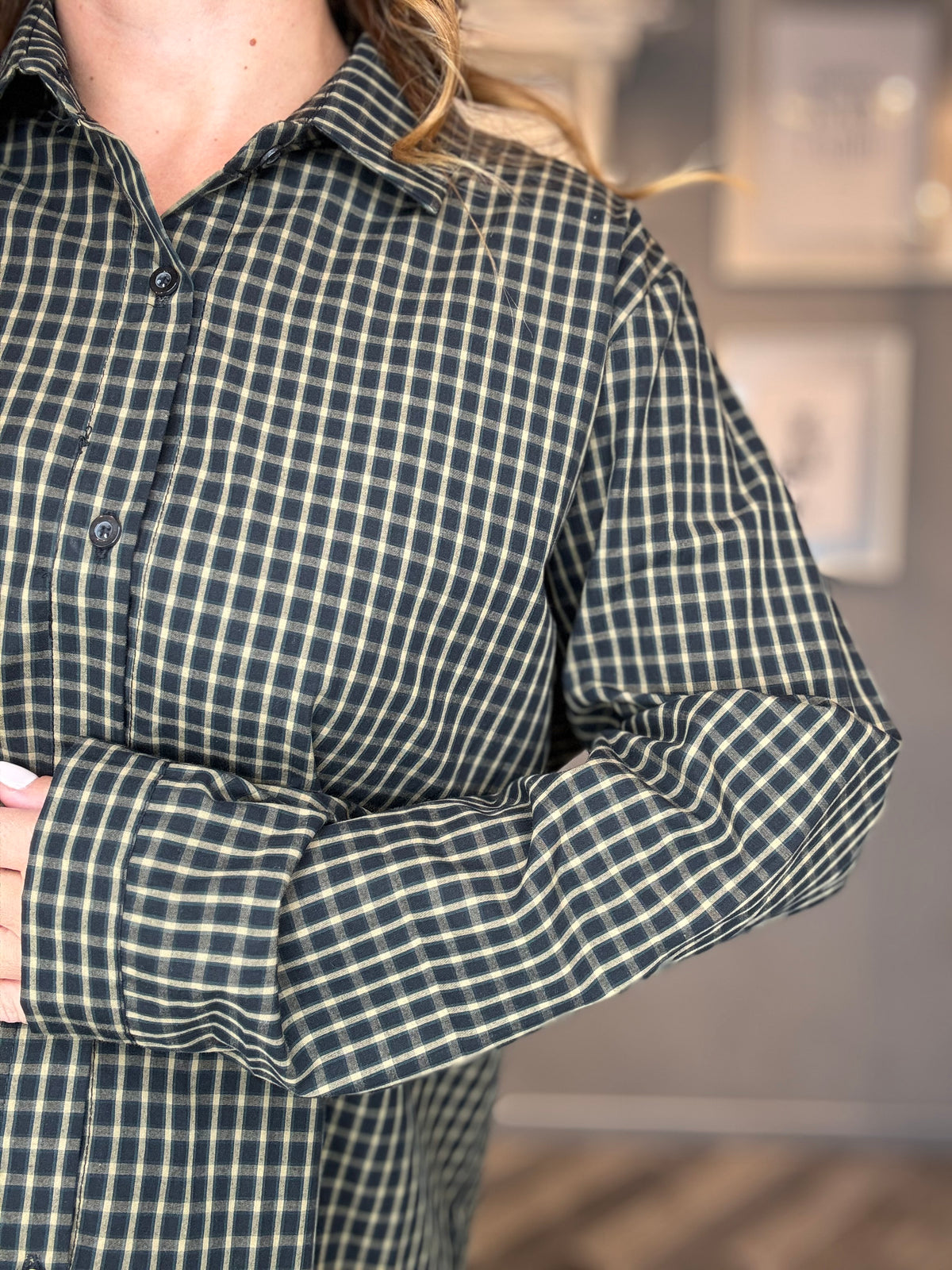 Camicia micro check blu e camel