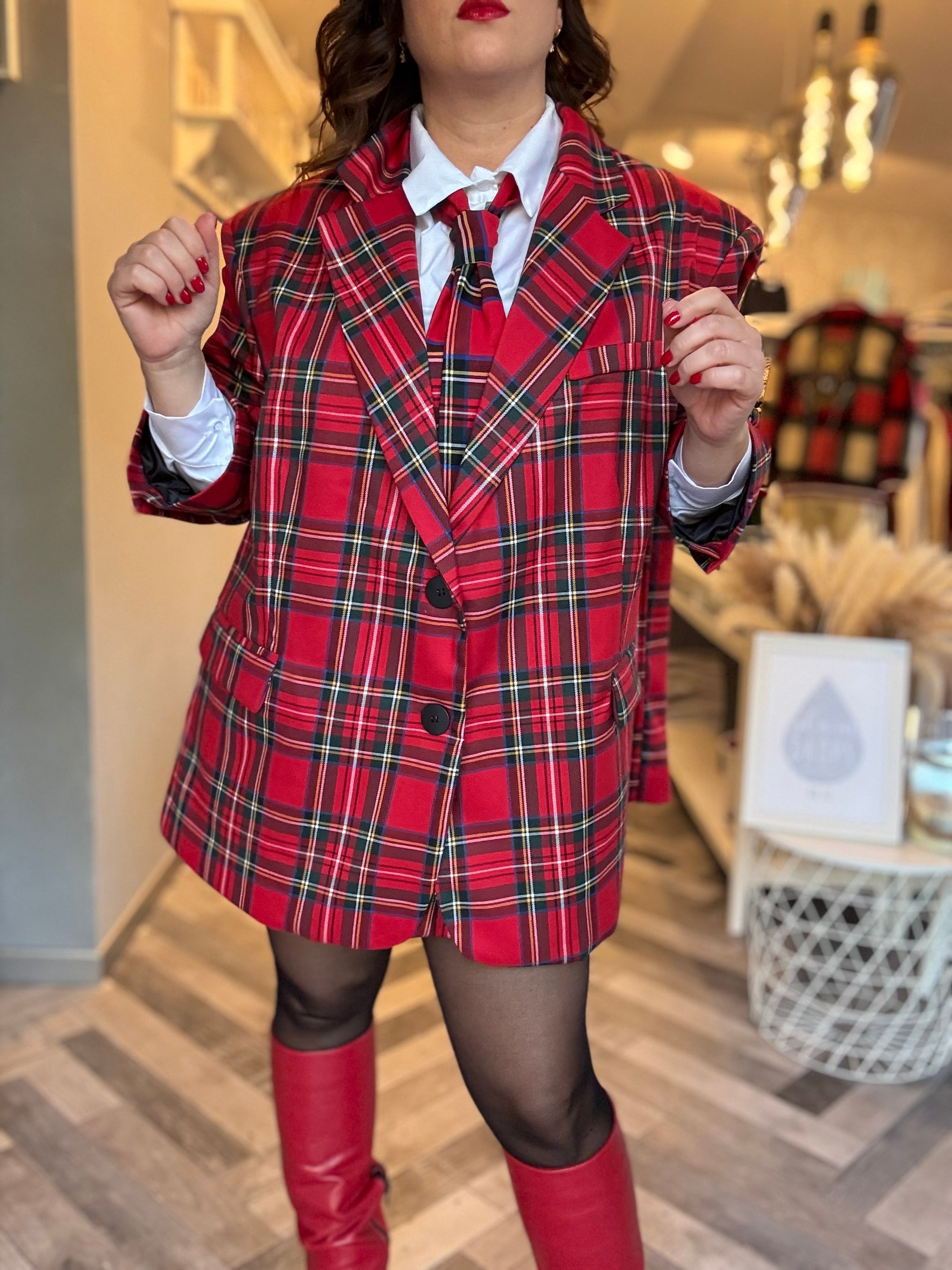 Lumina blazer over tartan