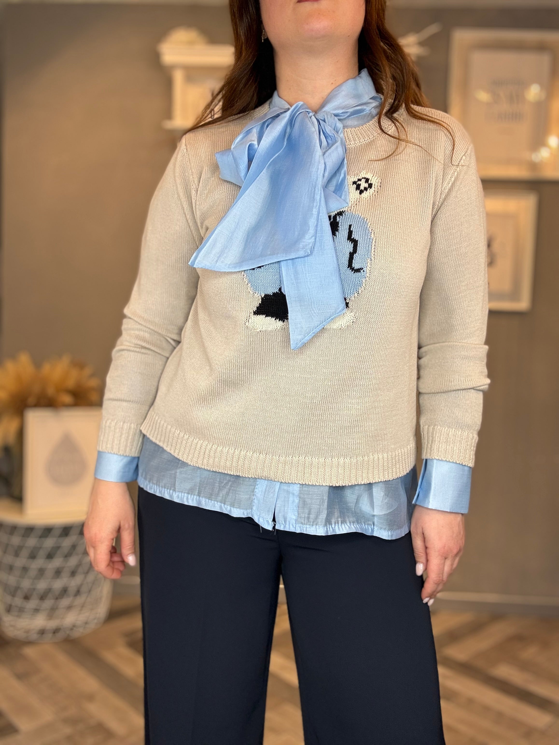 Camicia in tencel con fiocco
