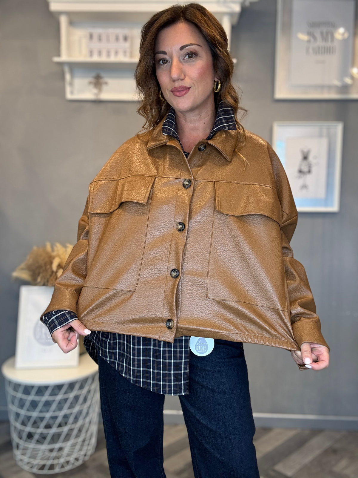 Giubbotto ecopelle camel