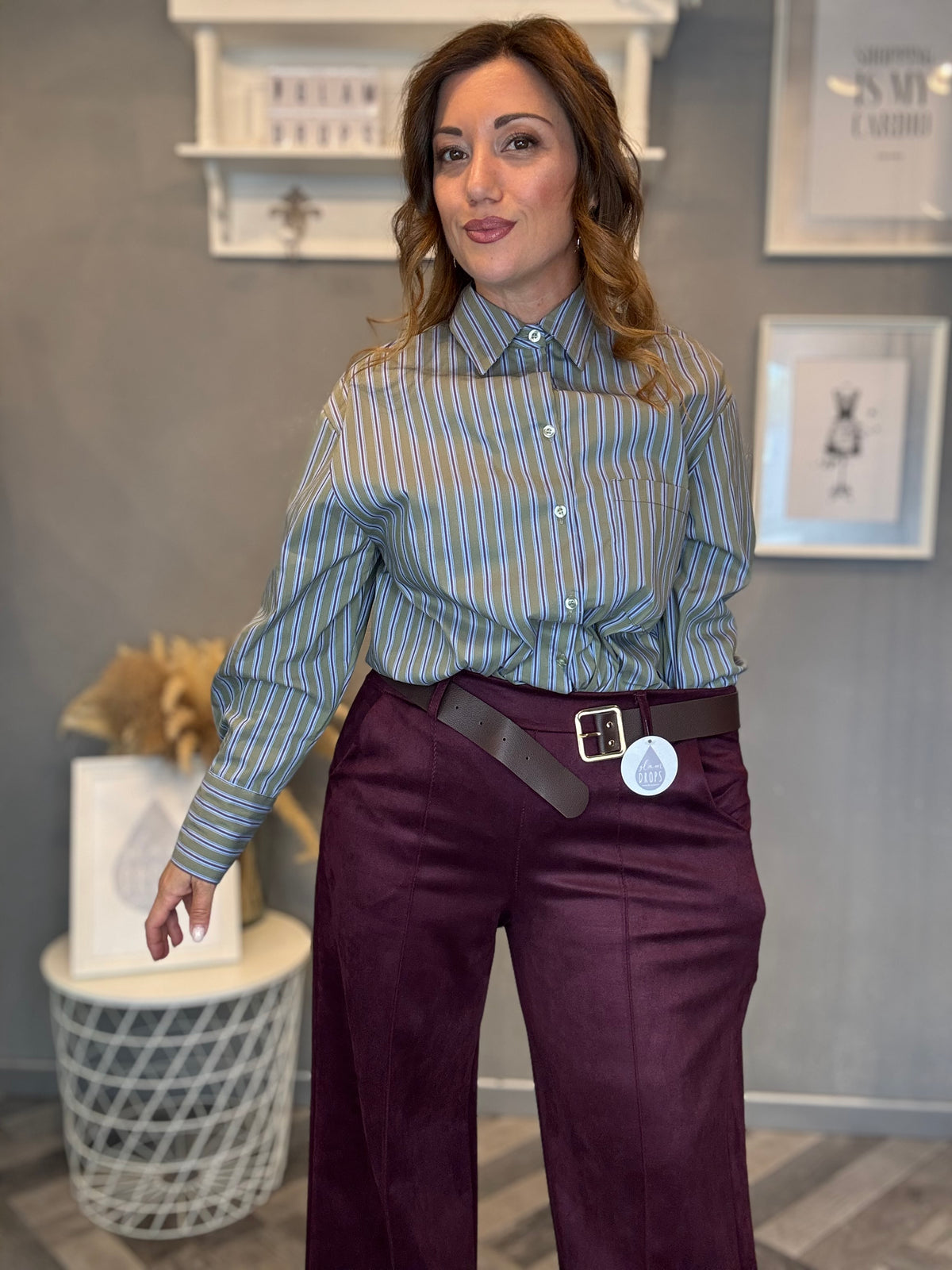 Pantalone Icon ecosuede bordeaux con cintura