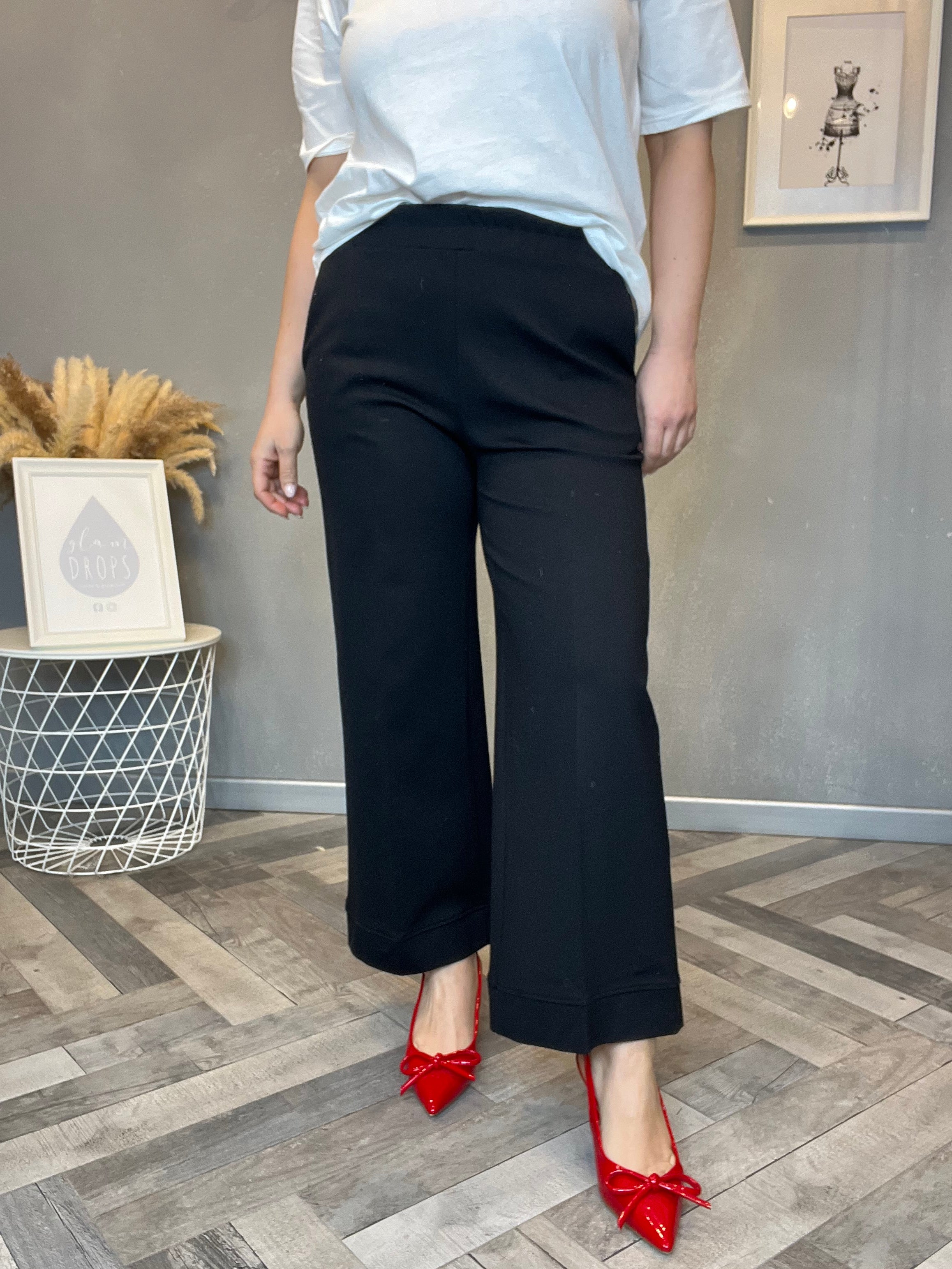 Pantalone wide leg punto Milano nero
