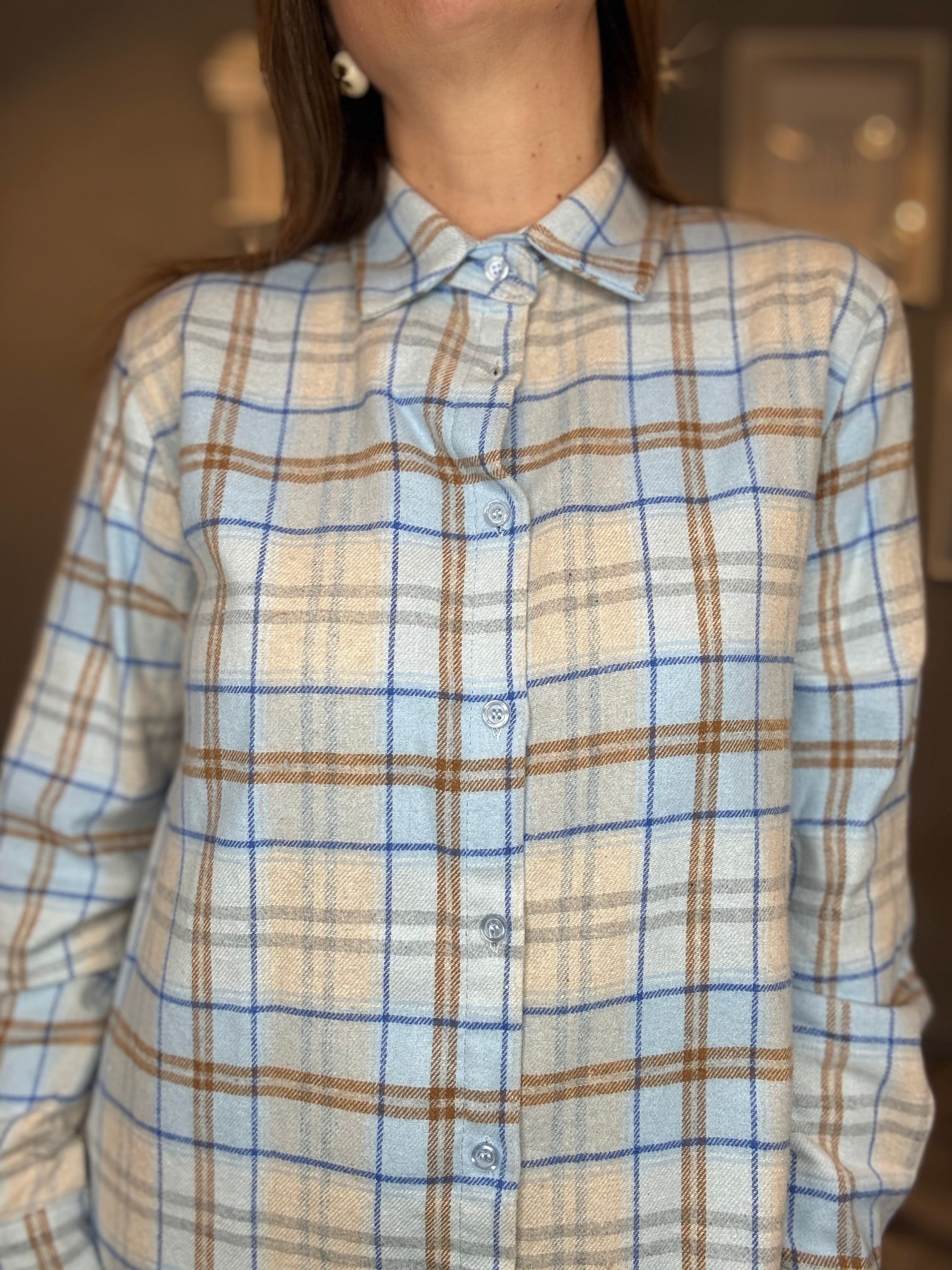 Camicia flanella check celeste