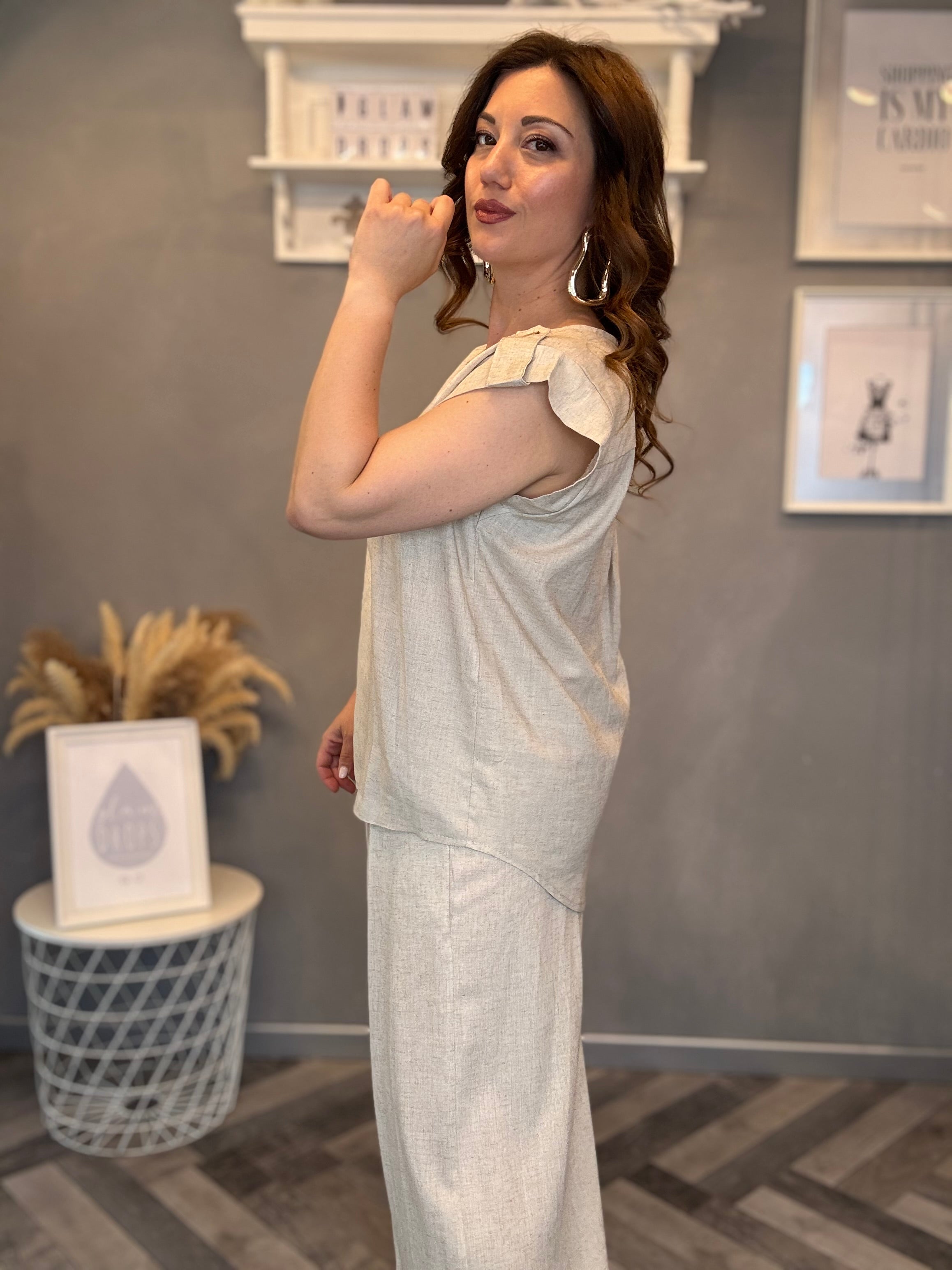 Blusa in misto lino beige