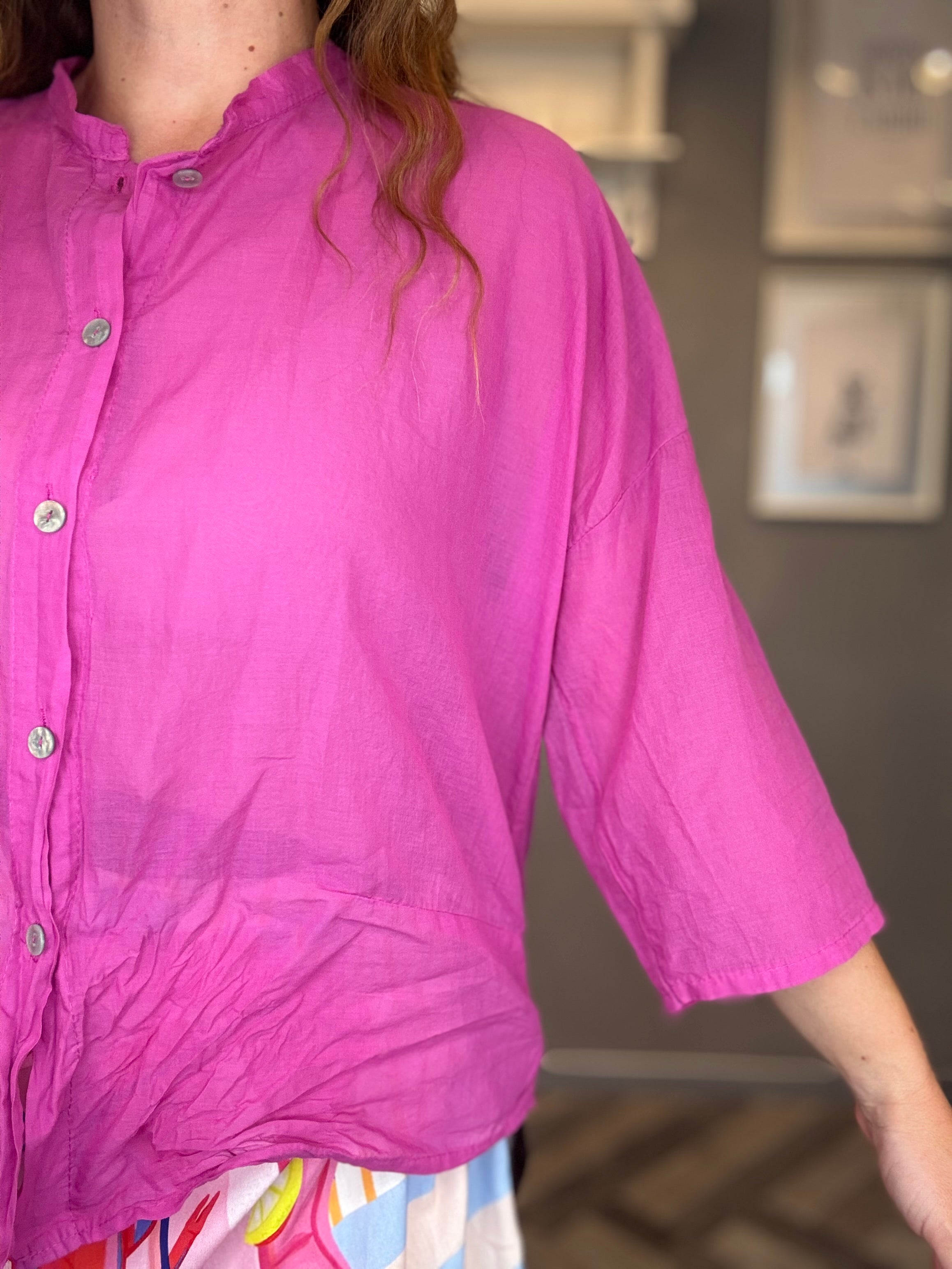 Camicia in mussola manica 3/4 fucsia