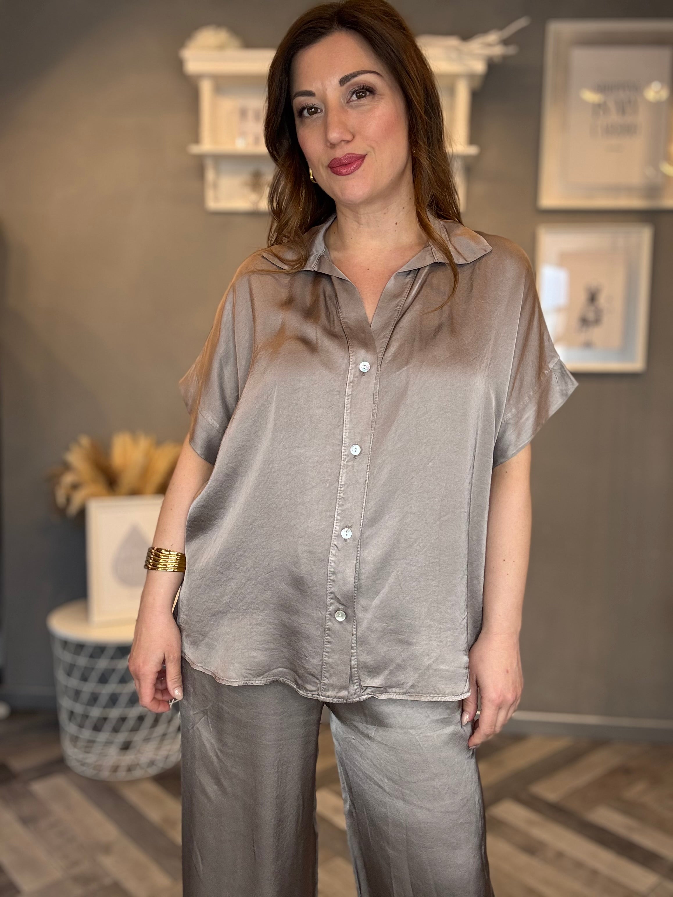 Coordinato Satin in viscosa tortora