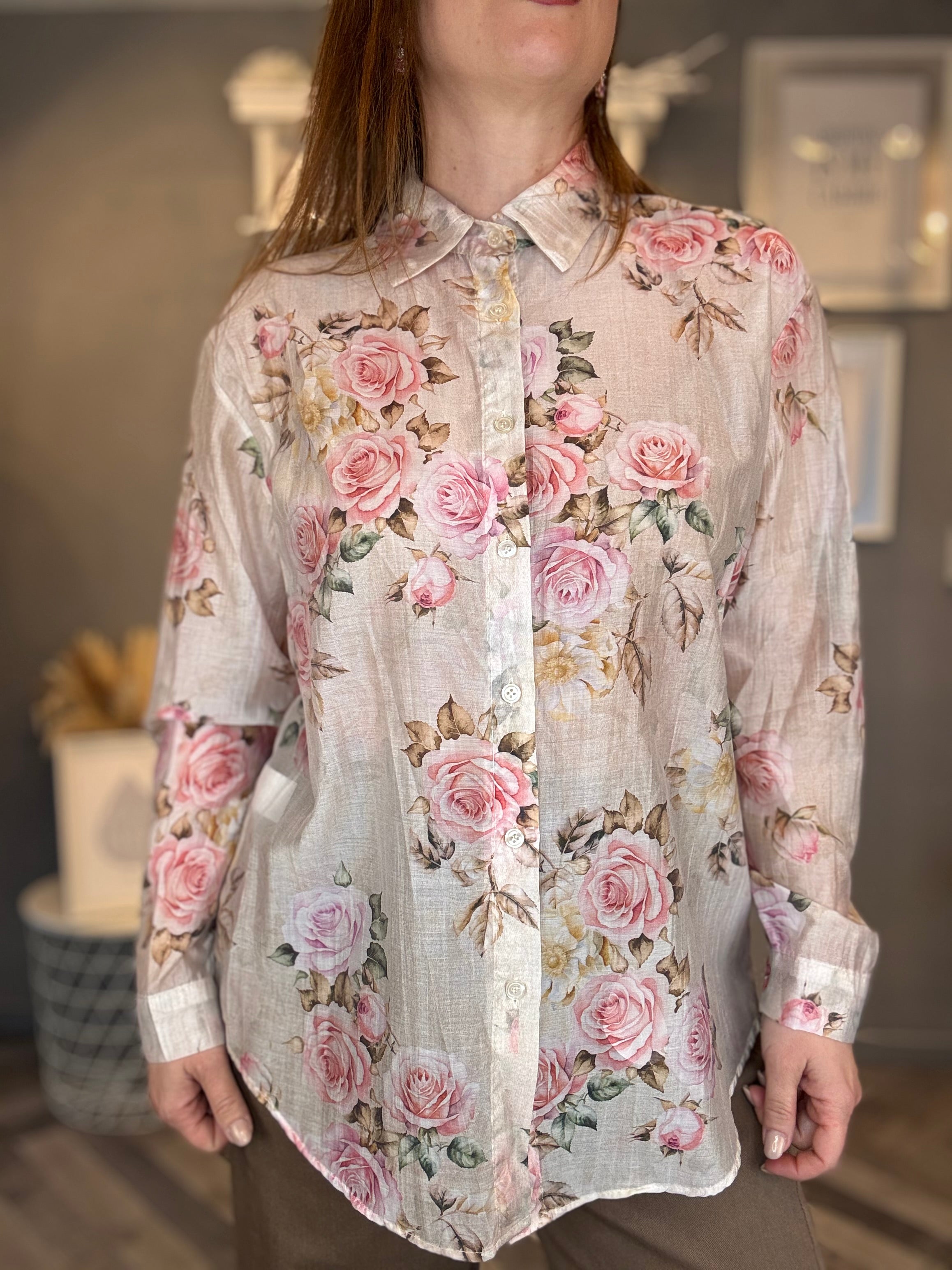 Camicia fiori pink rose