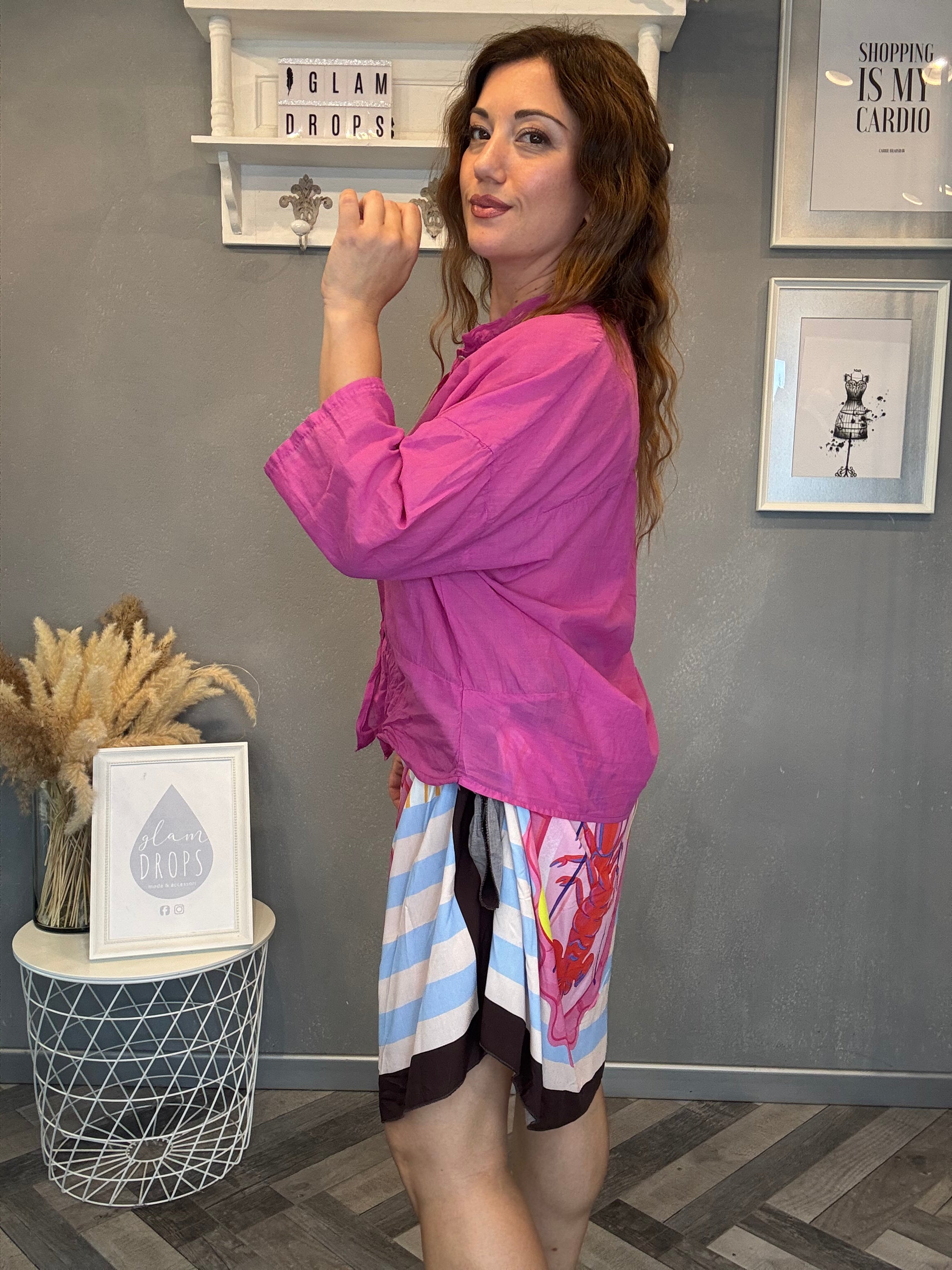 Camicia in mussola manica 3/4 fucsia