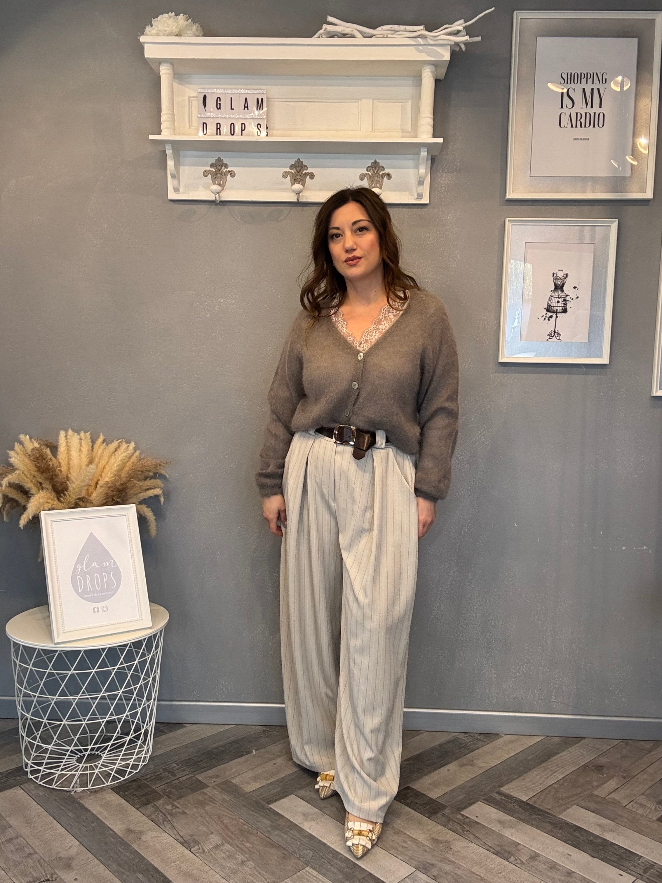 Tailleur a righe sabbia