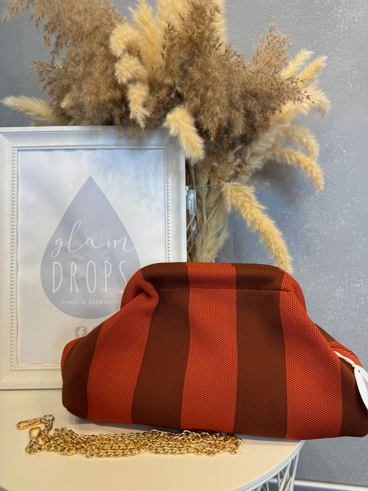 Borsa Stripe mattone e cioccolato