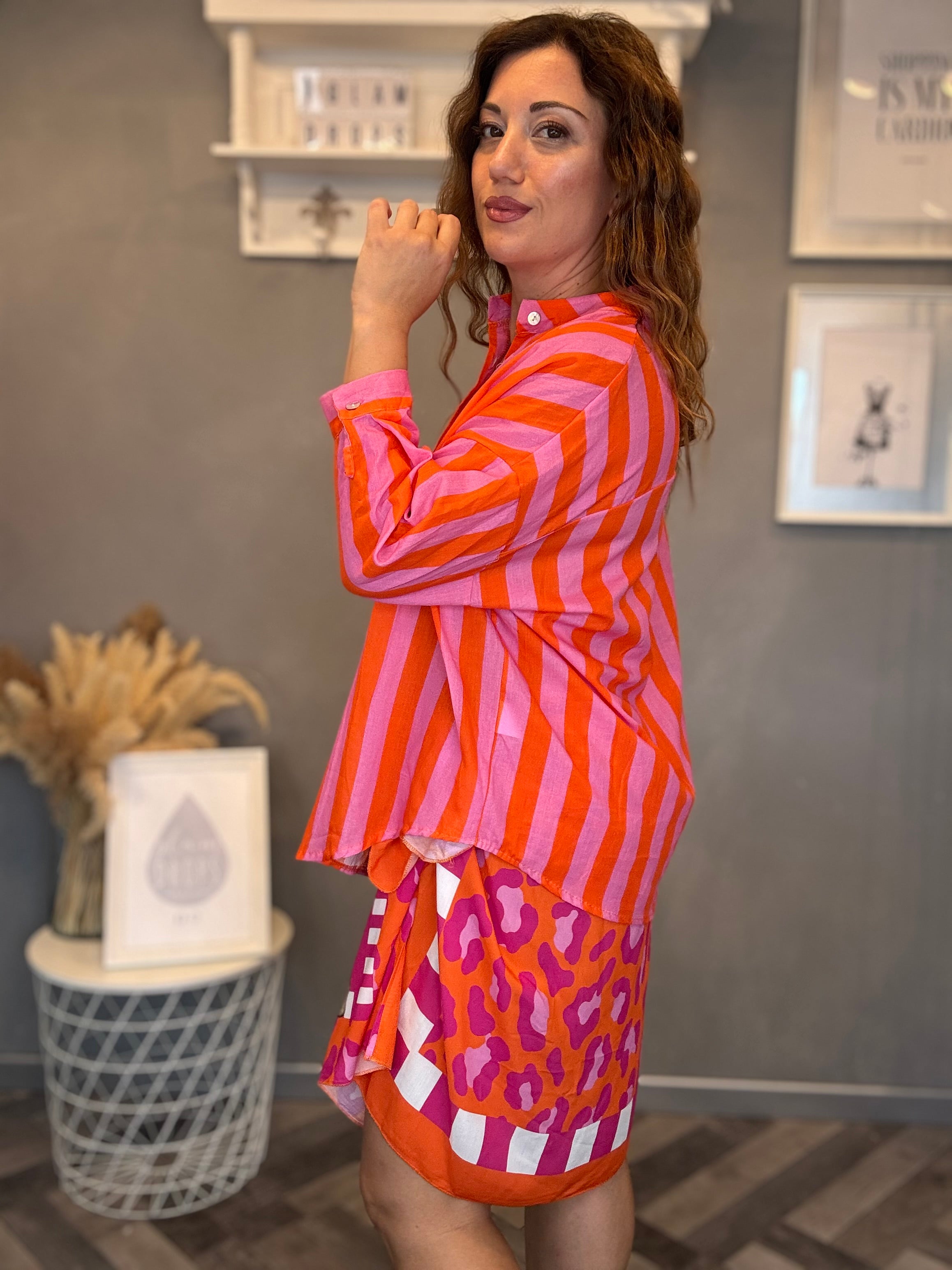 Camicia Isla Bonita righe arancio e rosa