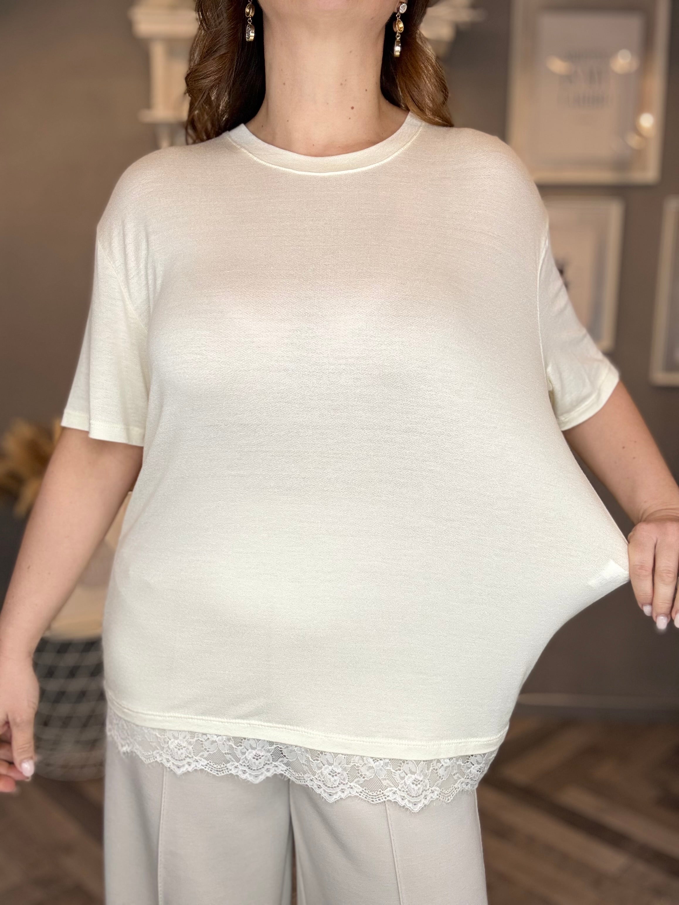Lumina t-shirt in viscosa con pizzo