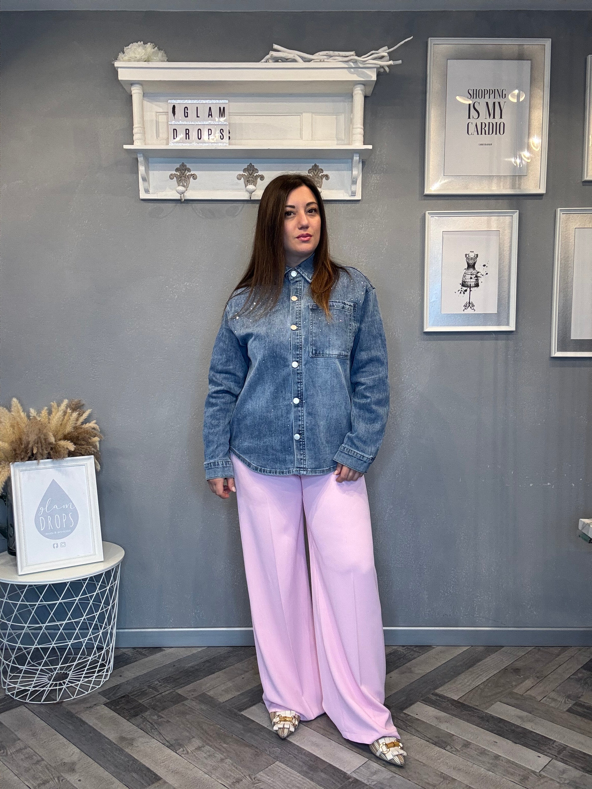 Camicia in denim con strass