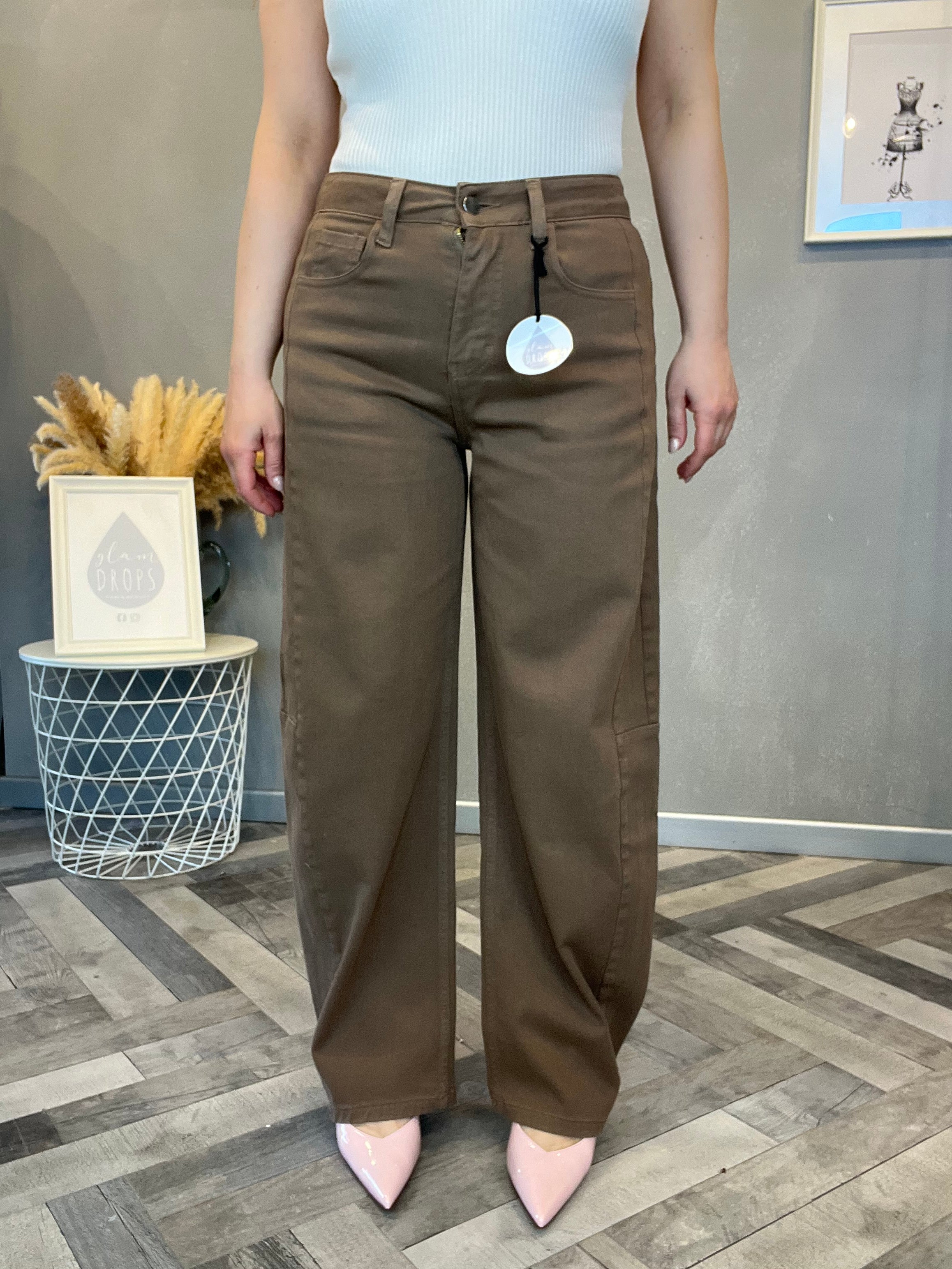 Jeans barrel tortora