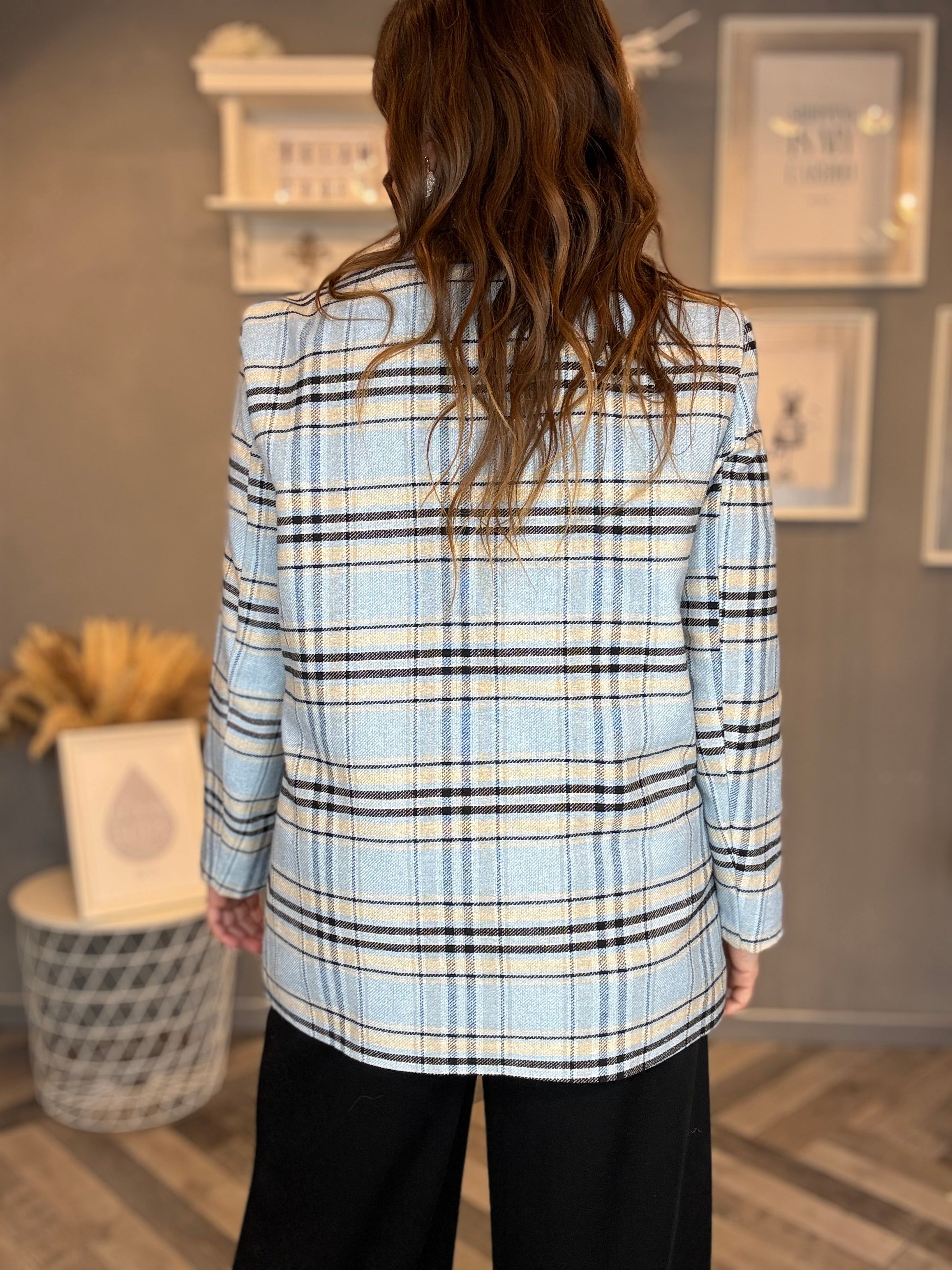 Blazer check doppiopetto celeste