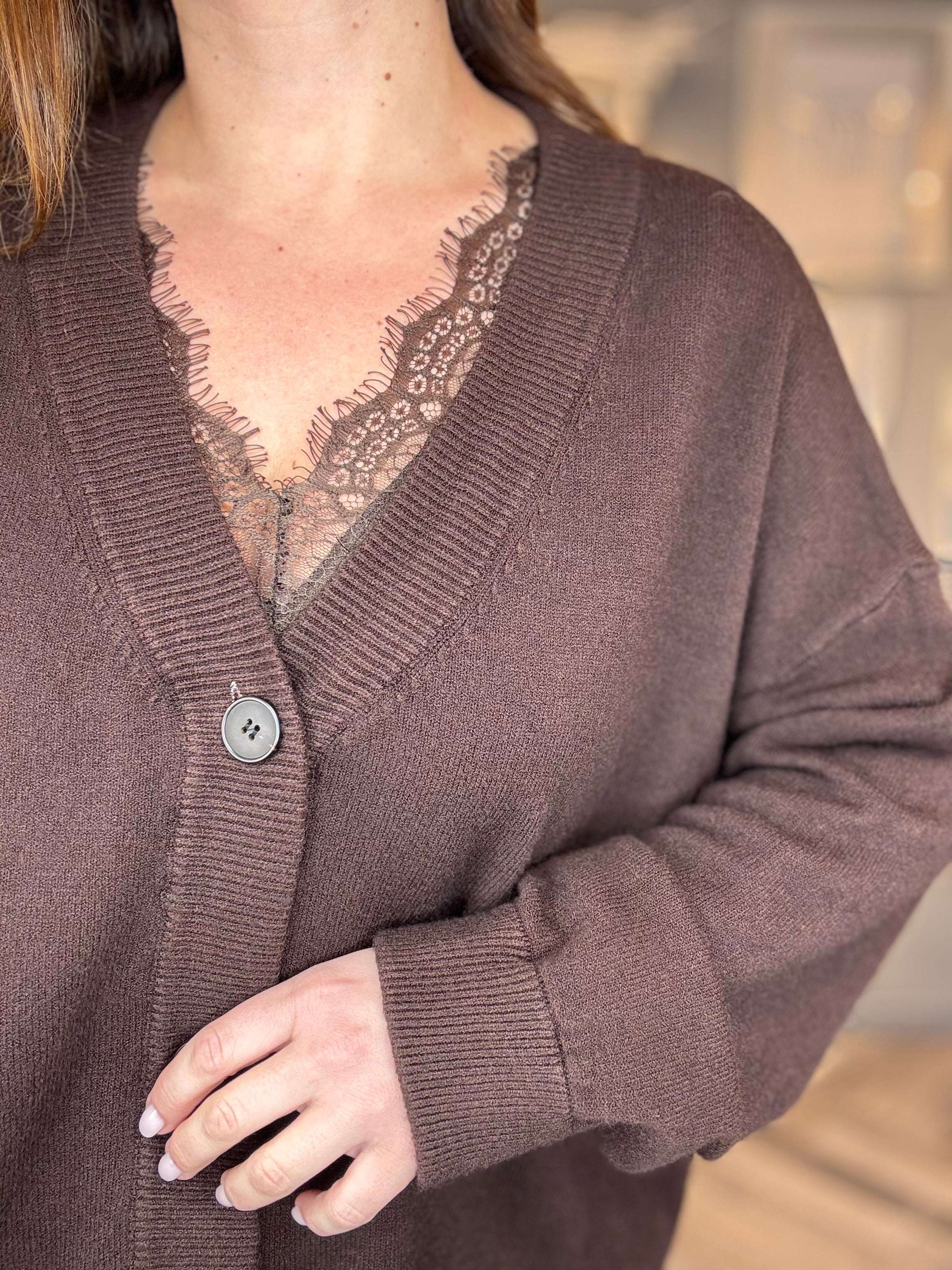 Cashmerina scollo a V con pizzo