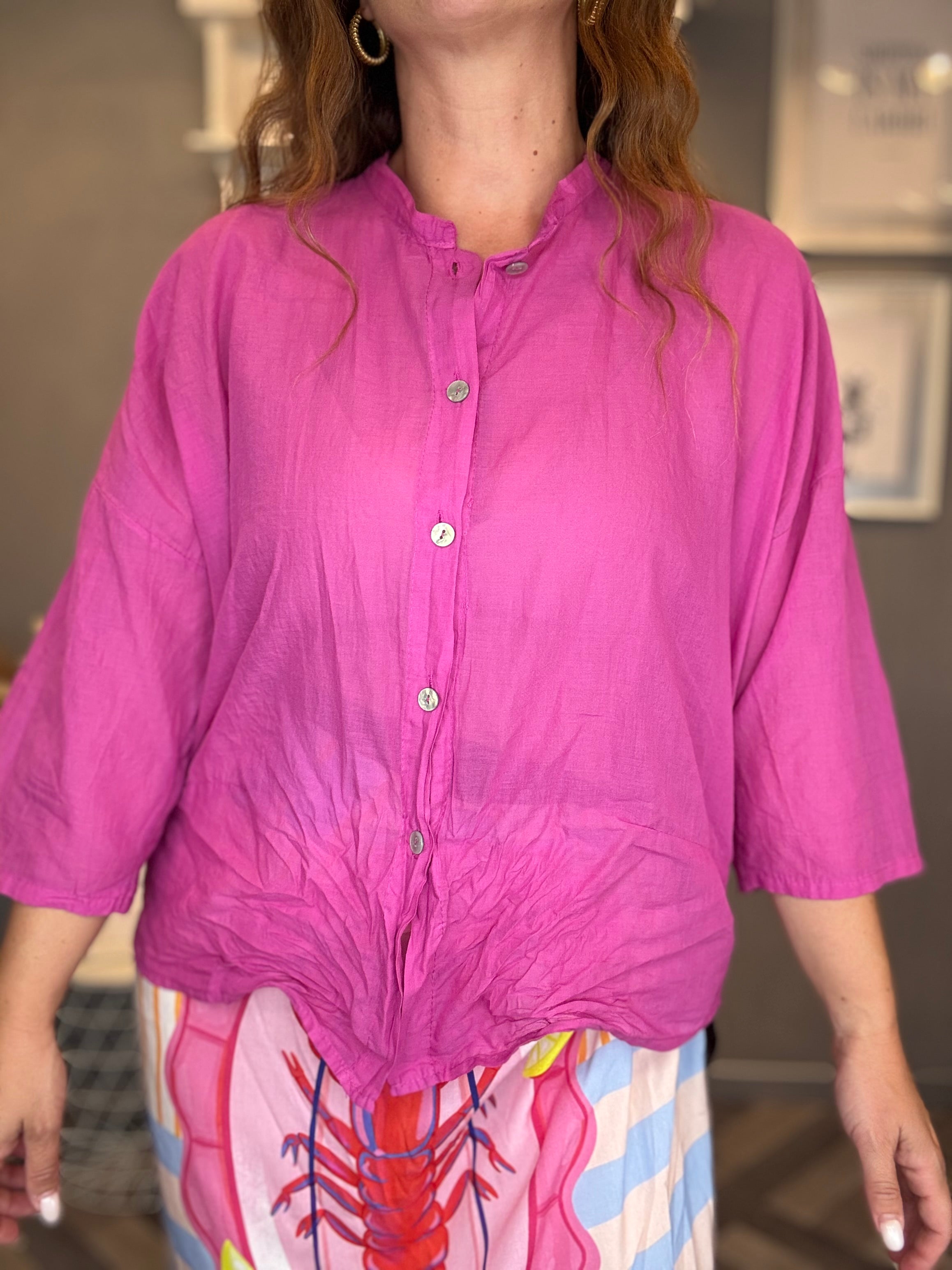 Camicia in mussola manica 3/4 fucsia