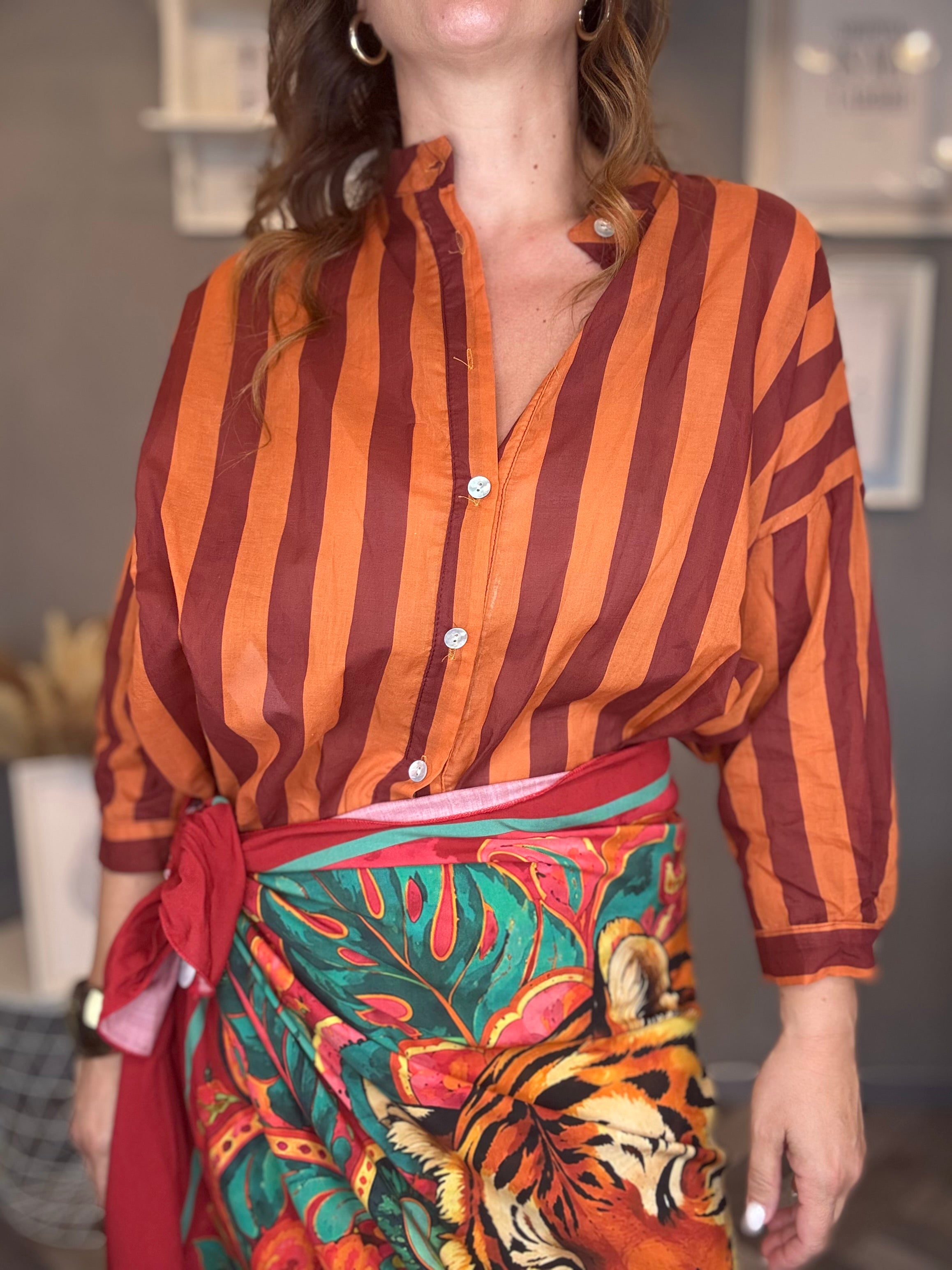 Camicia Isla Bonita righe arancio e India
