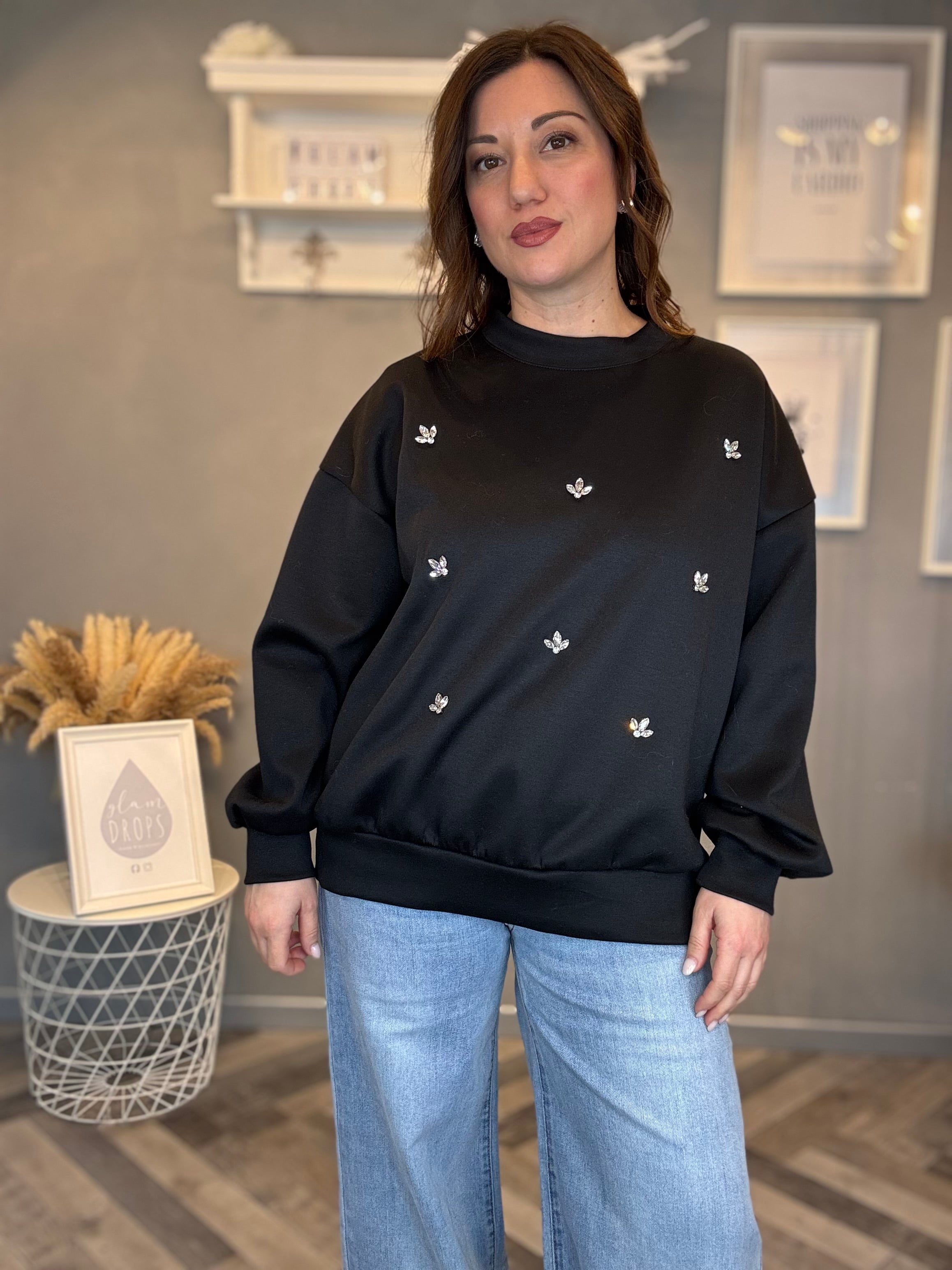 Felpa skuba con applicazioni gioiello