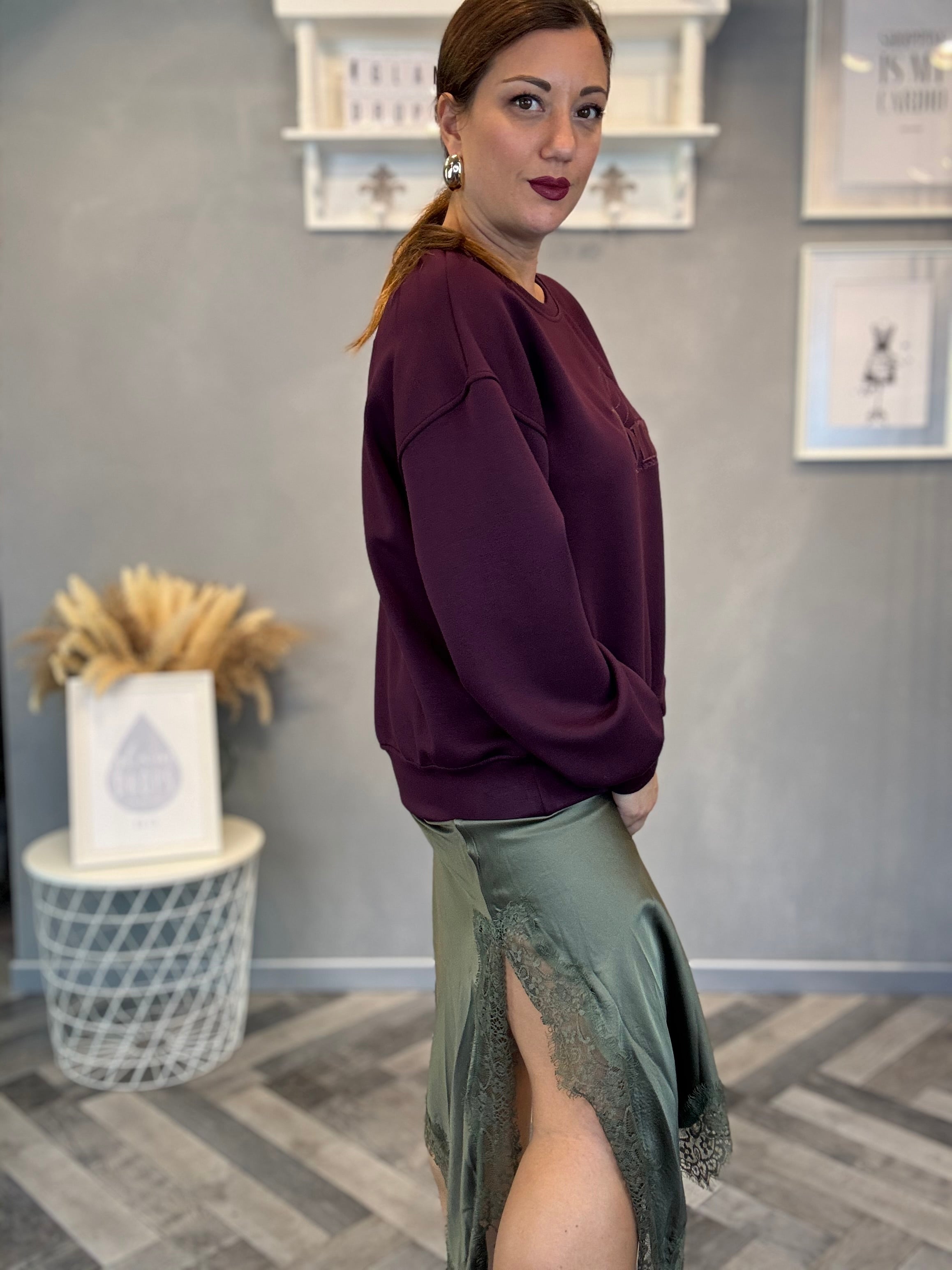 Lumina gonna raso e pizzo verde militare