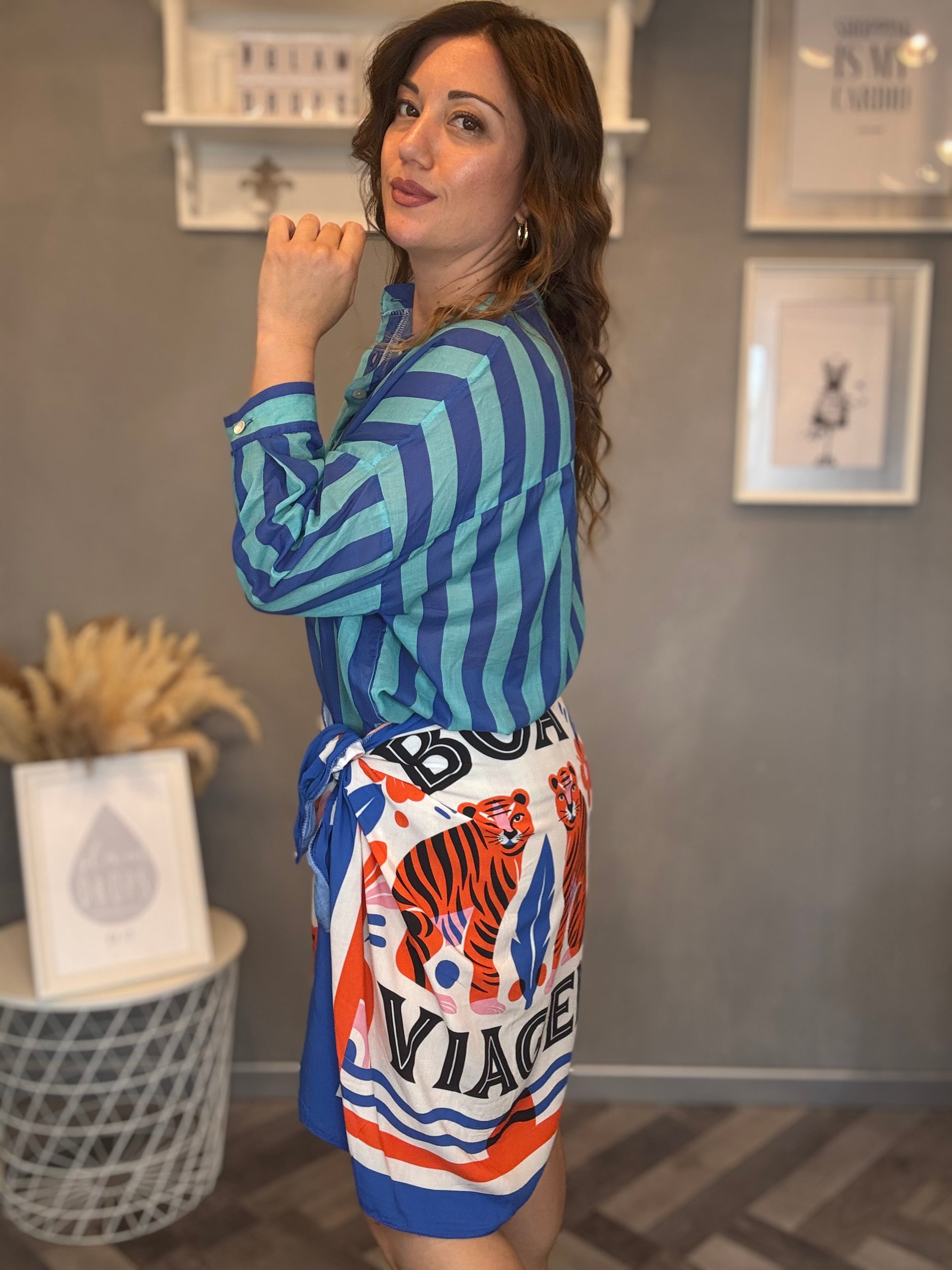 Camicia Isla Bonita righe turchese e bluette
