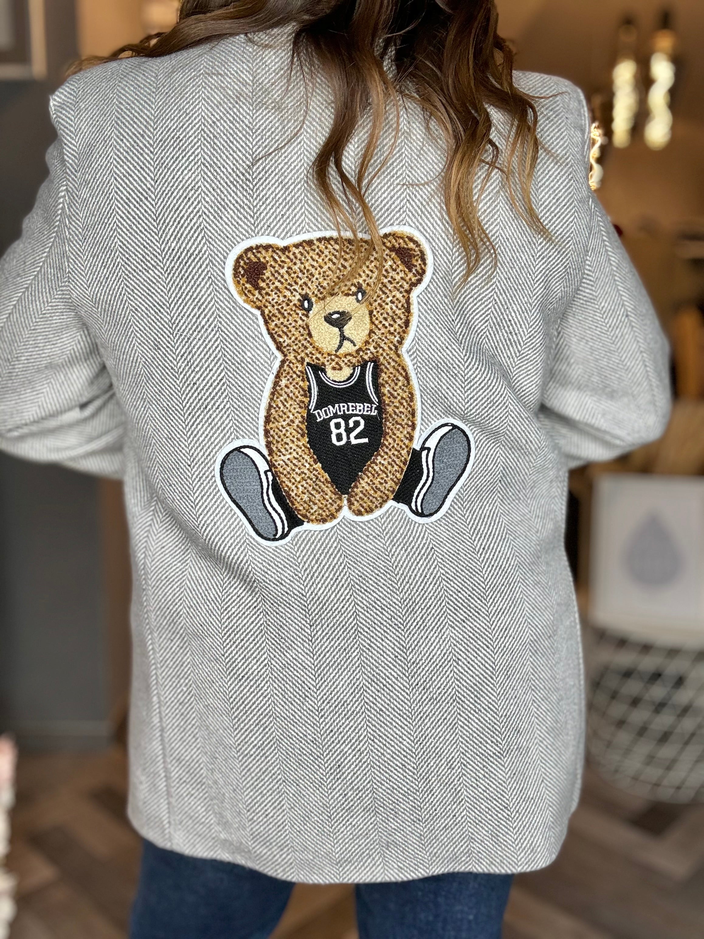 Giacca cappotto spigata teddy grigia