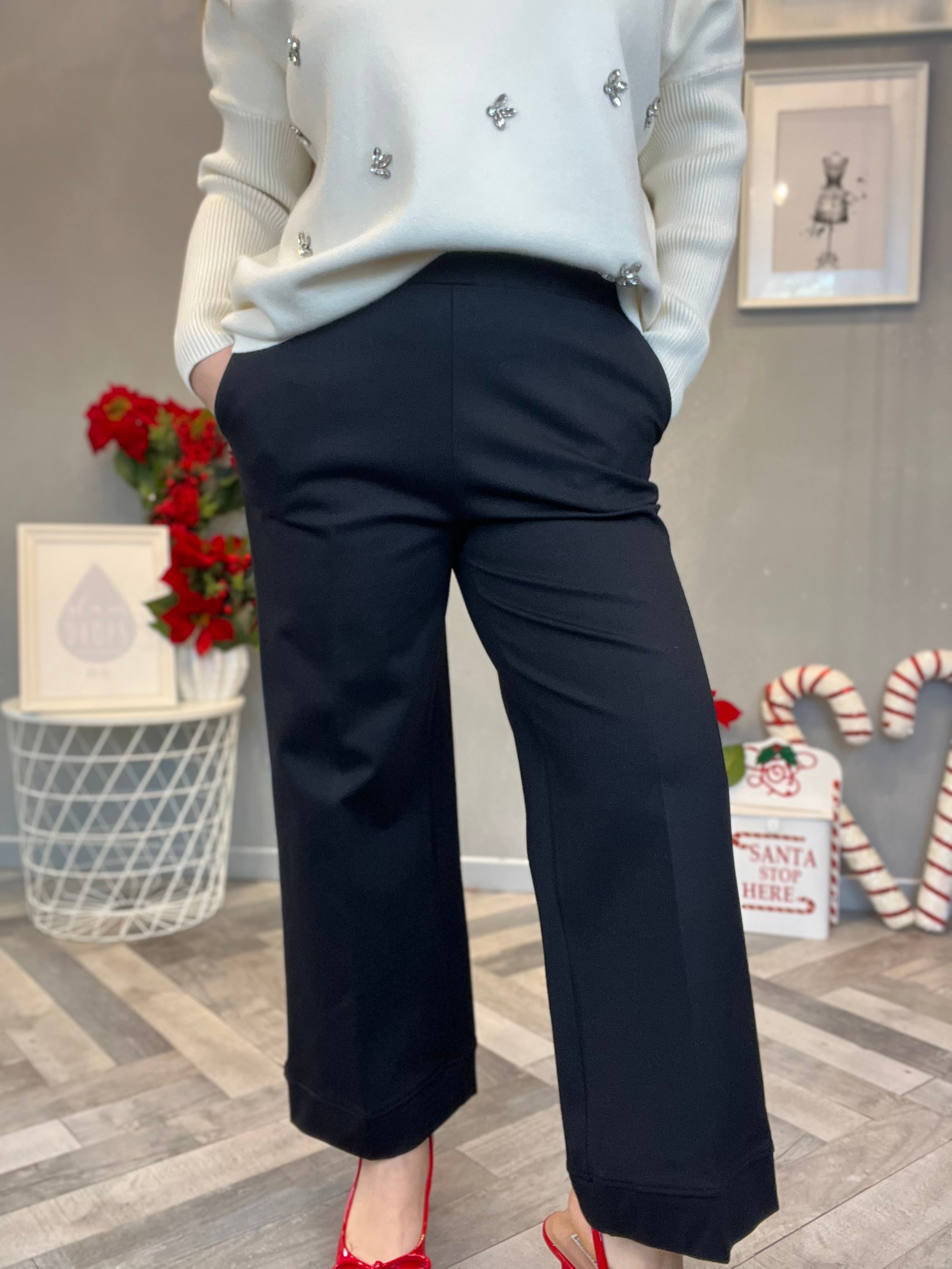 Pantalone wide leg punto Milano nero