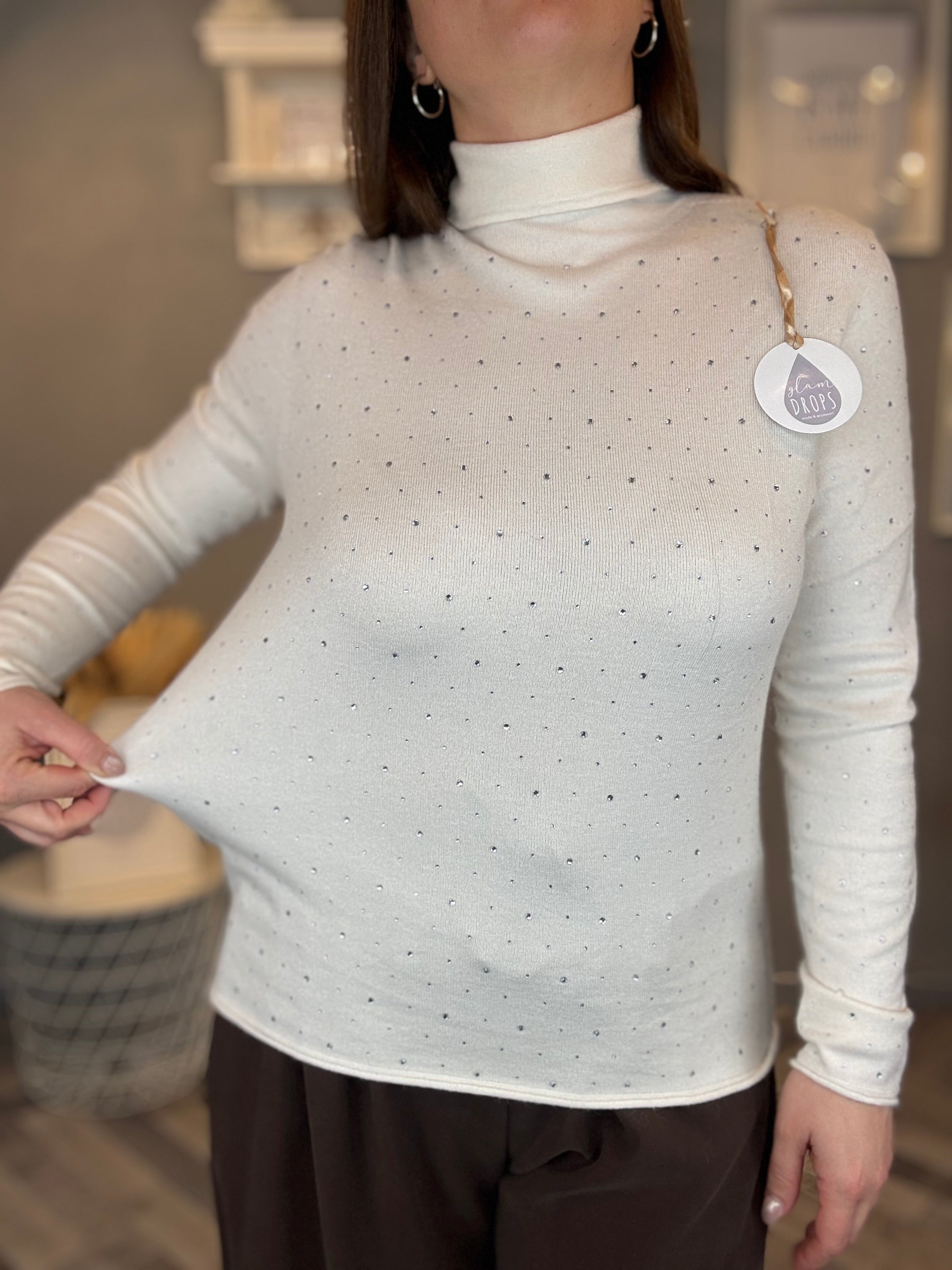 Lupetto con strass panna