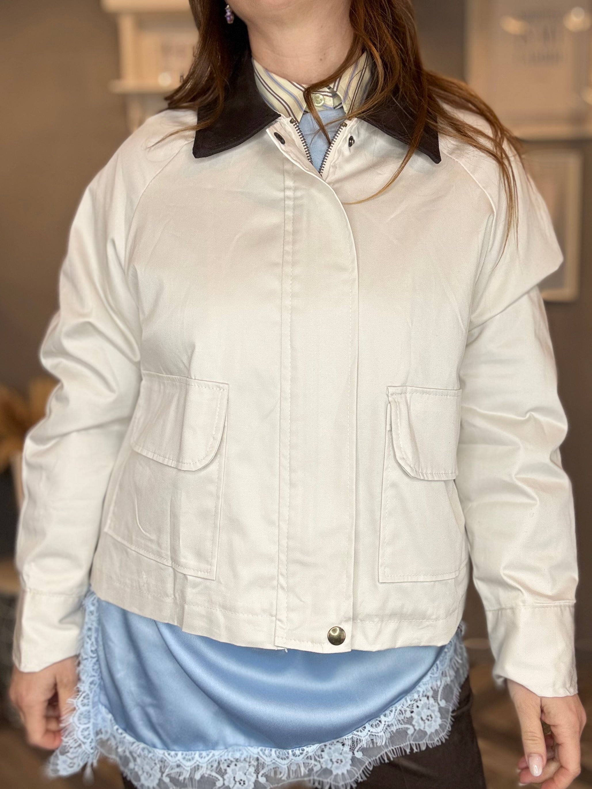 Bomber sabbia con colletto eco suede moro