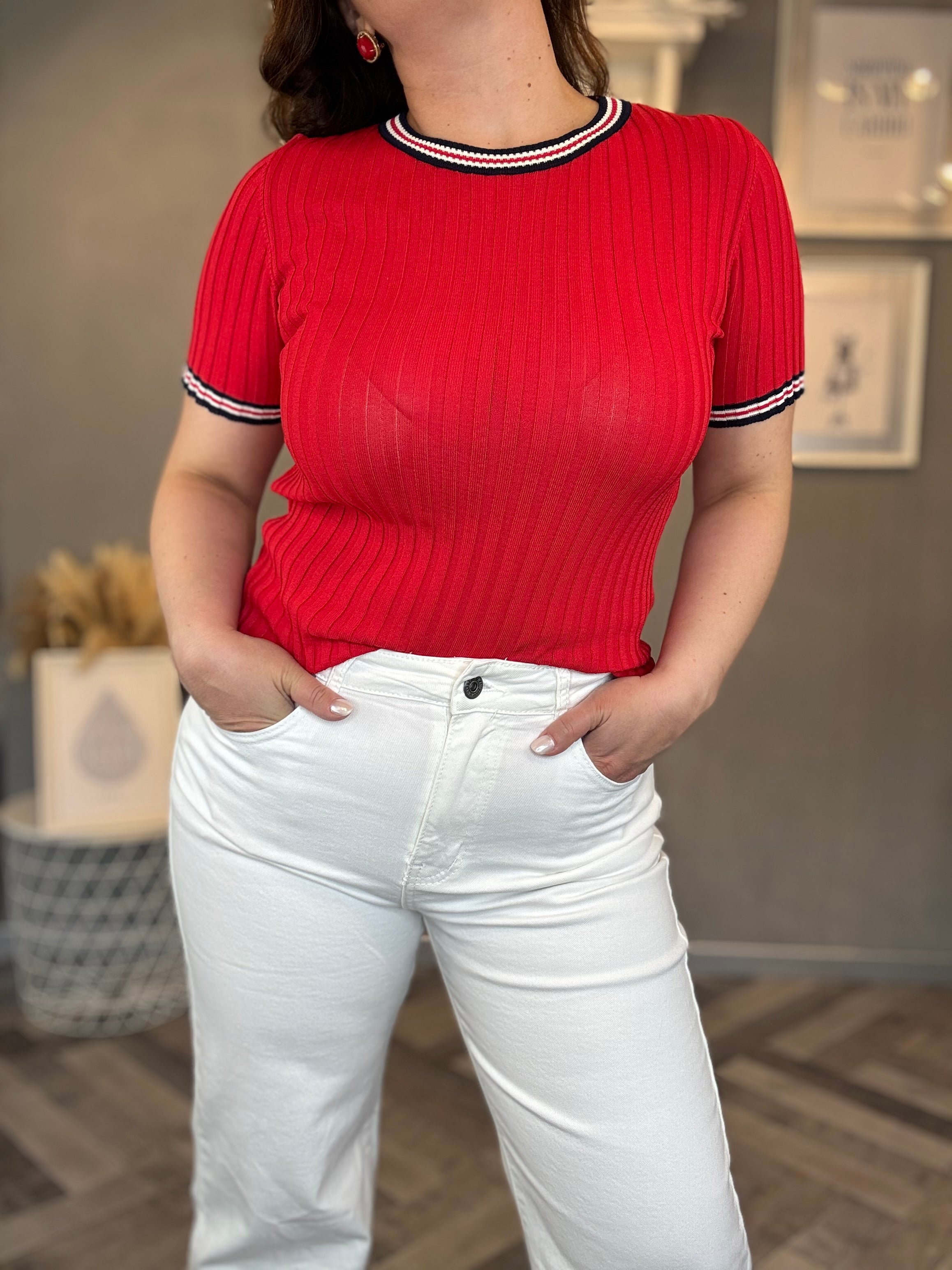 Lumina top in maglia a costine con righe