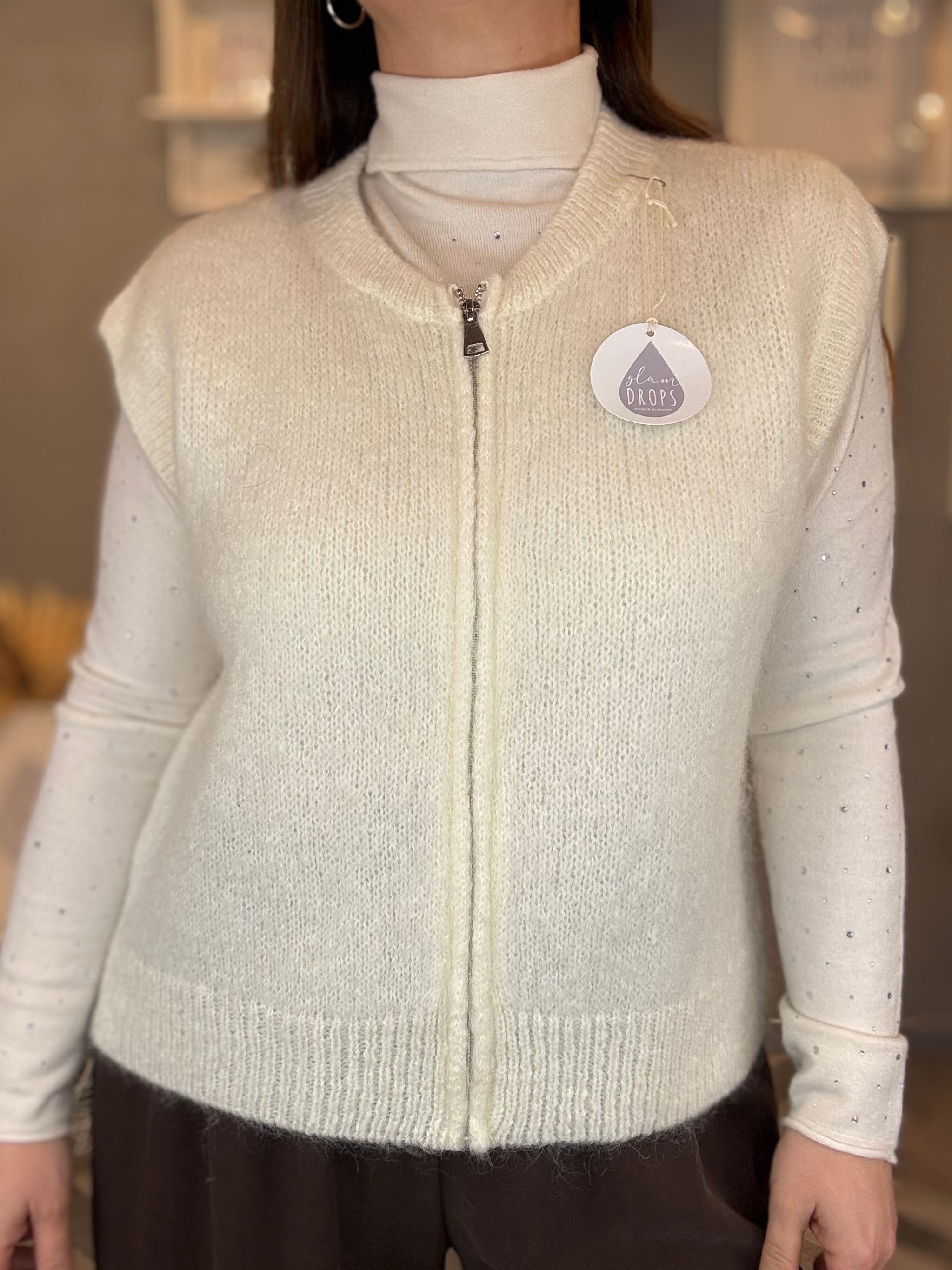 Gilet in maglia con zip panna