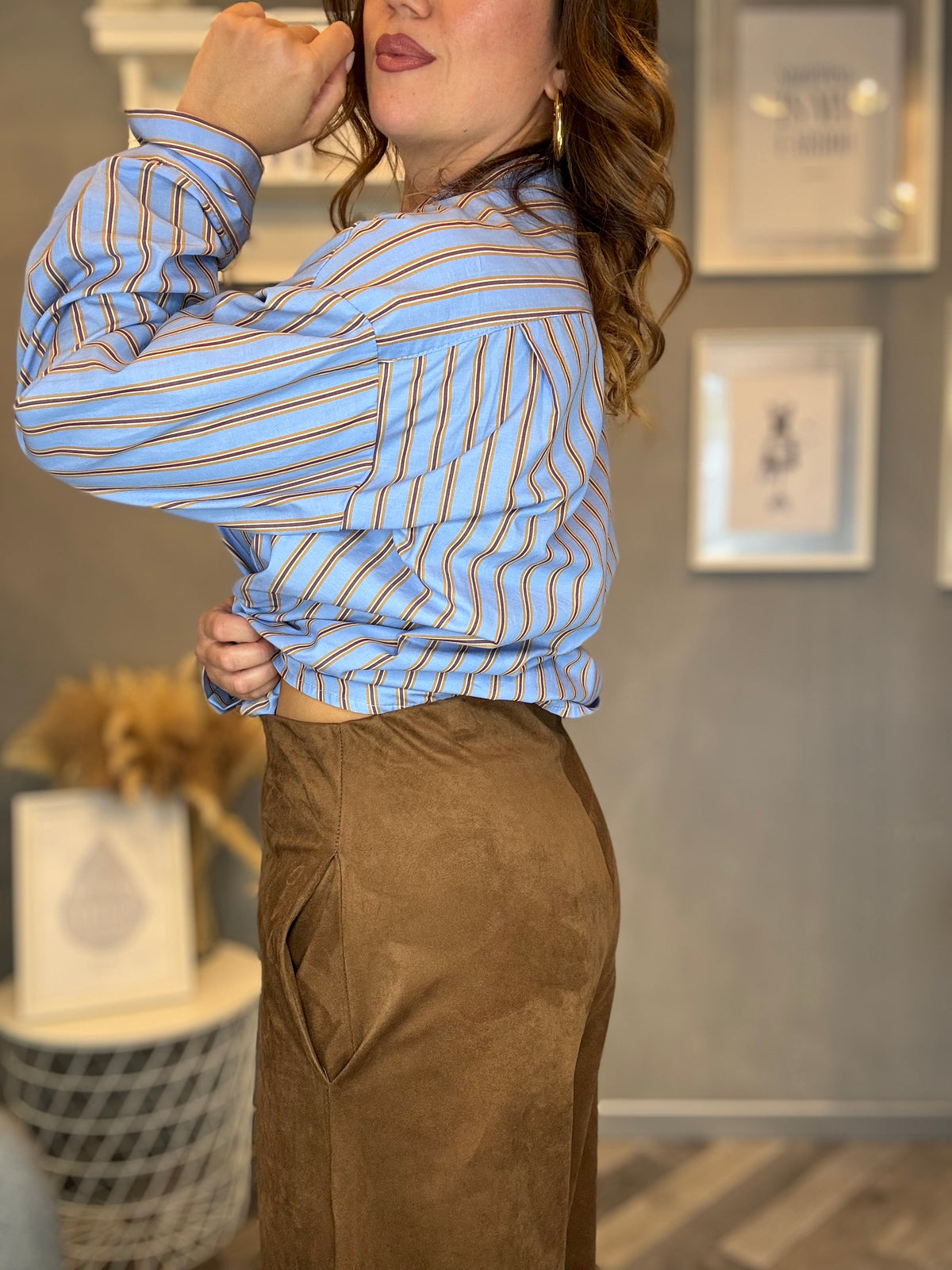 Pantalone palazzo eco suede cognac
